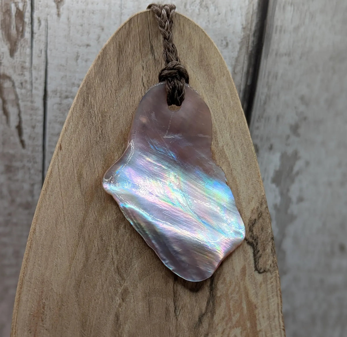 Medium high Iridescent NZ Freshwater Pink Mussel Shell Pendant – Natural Tumbled, Rainbow Shine, Hand-Polished Shell Jewellery