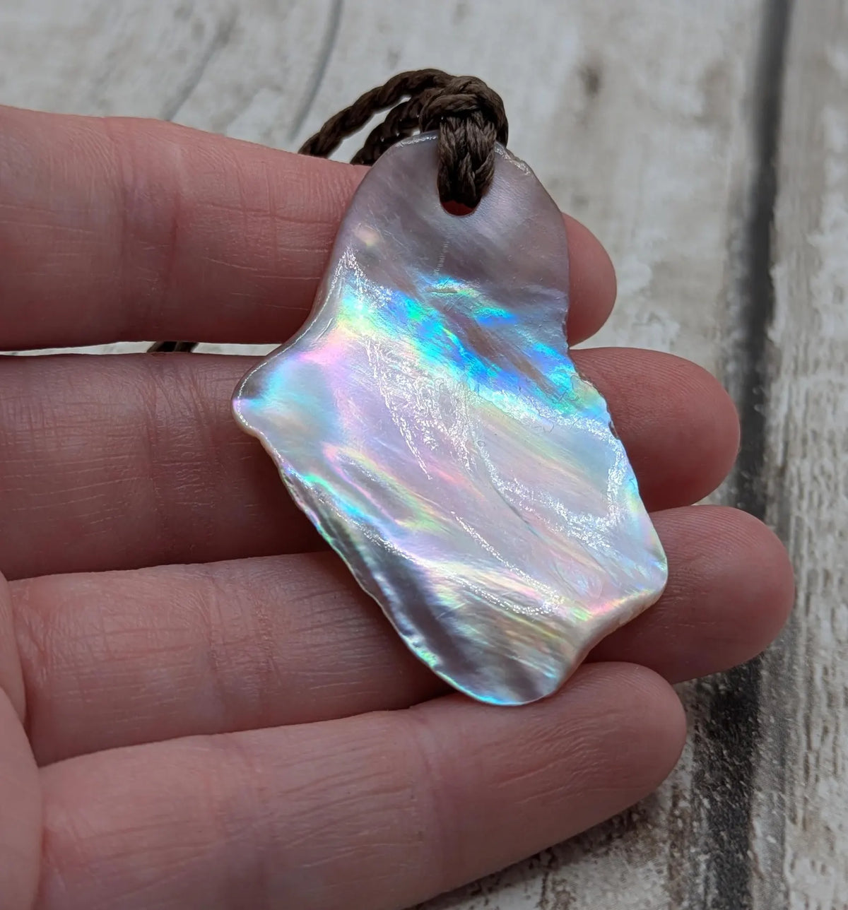 Medium high Iridescent NZ Freshwater Pink Mussel Shell Pendant – Natural Tumbled, Rainbow Shine, Hand-Polished Shell Jewellery