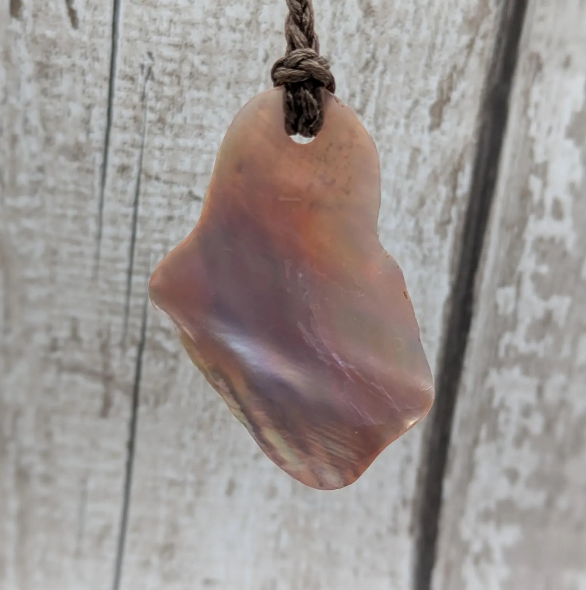 Medium high Iridescent NZ Freshwater Pink Mussel Shell Pendant – Natural Tumbled, Rainbow Shine, Hand-Polished Shell Jewellery