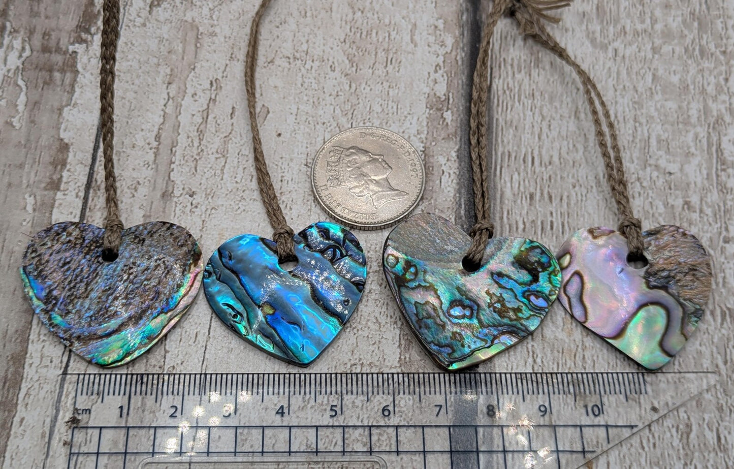 New Zealand Rainbow Pāua Heart Pendant – sea ocean themed love Tonga, Iridescent Abalone Necklace on Adjustable Waxed Cord.