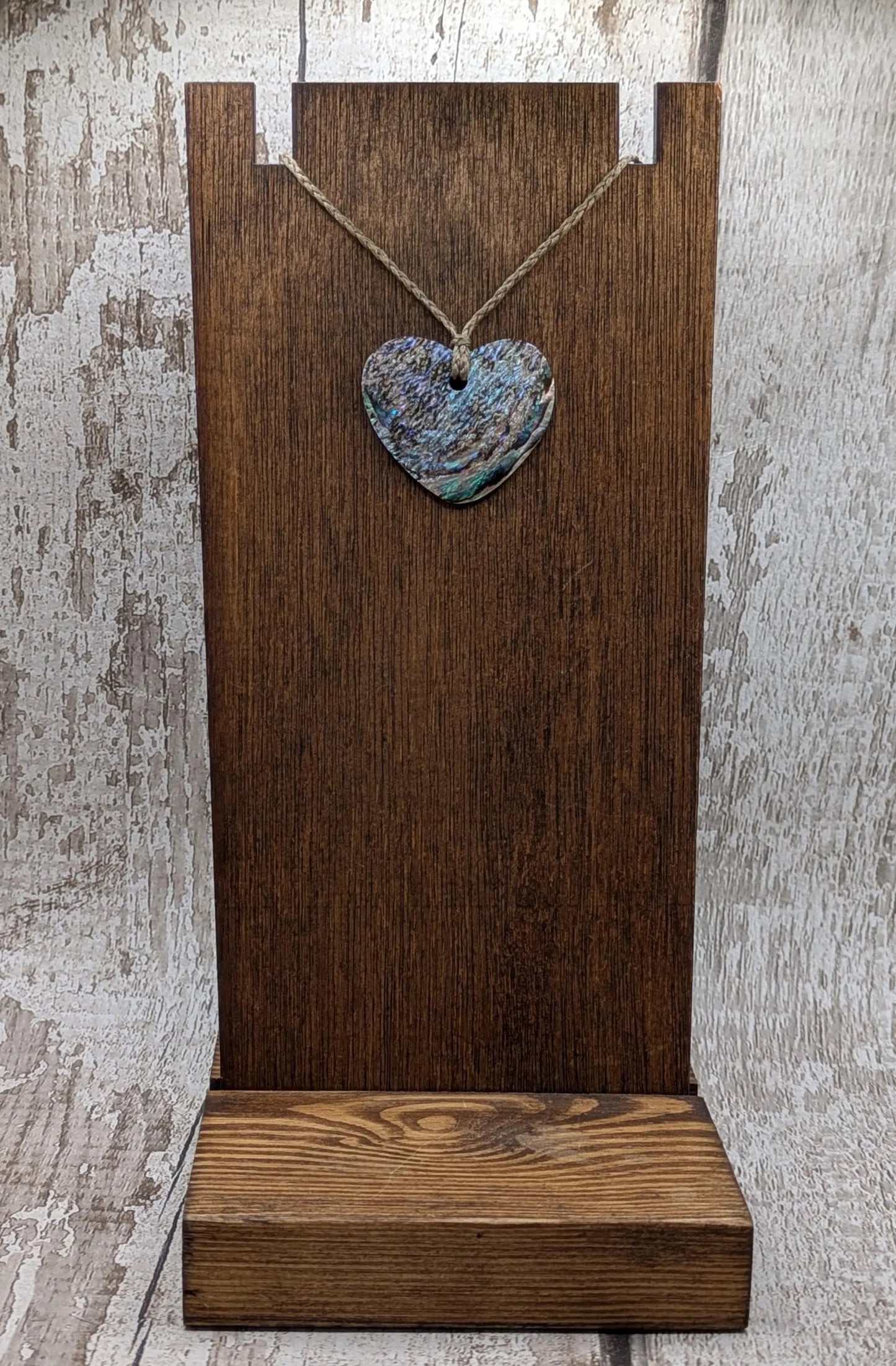 New Zealand Rainbow Pāua Heart Pendant – sea ocean themed love Tonga, Iridescent Abalone Necklace on Adjustable Waxed Cord.