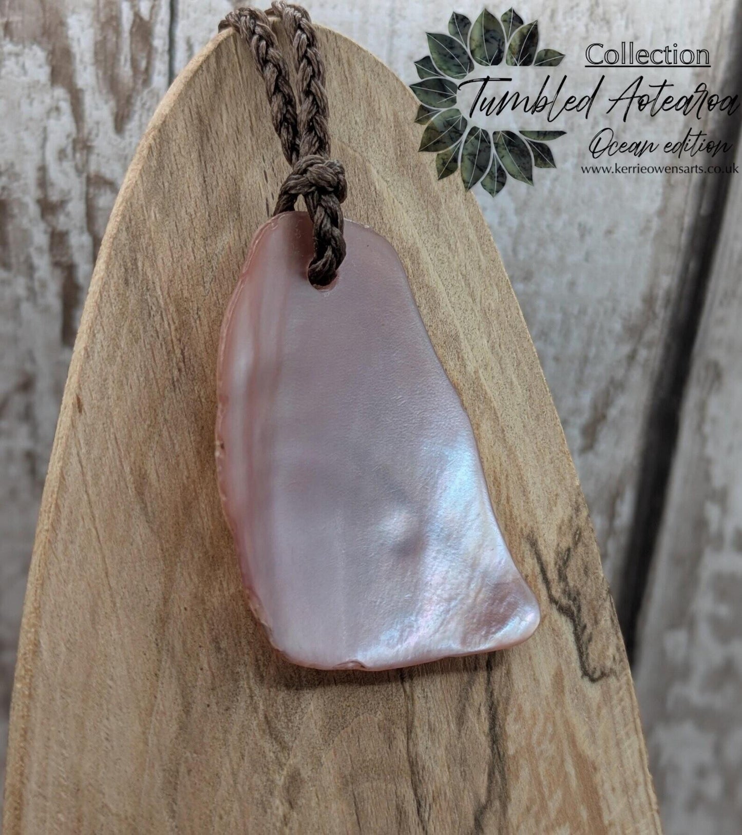 Large mid Iridescent NZ Freshwater Pink Mussel Shell Pendant – Natural Tumbled, Rainbow Shine, Hand-Polished Shell Jewellery