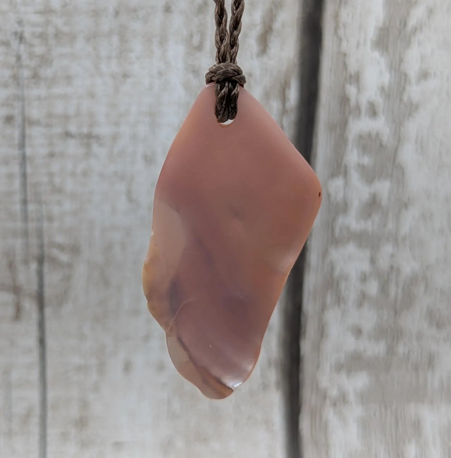 New Zealand pink fresh water mussel, natural tumbled pendant.
