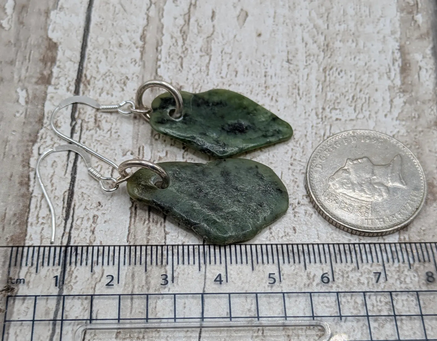 New Zealand pounamu Greenstone jade fish hook earrings.