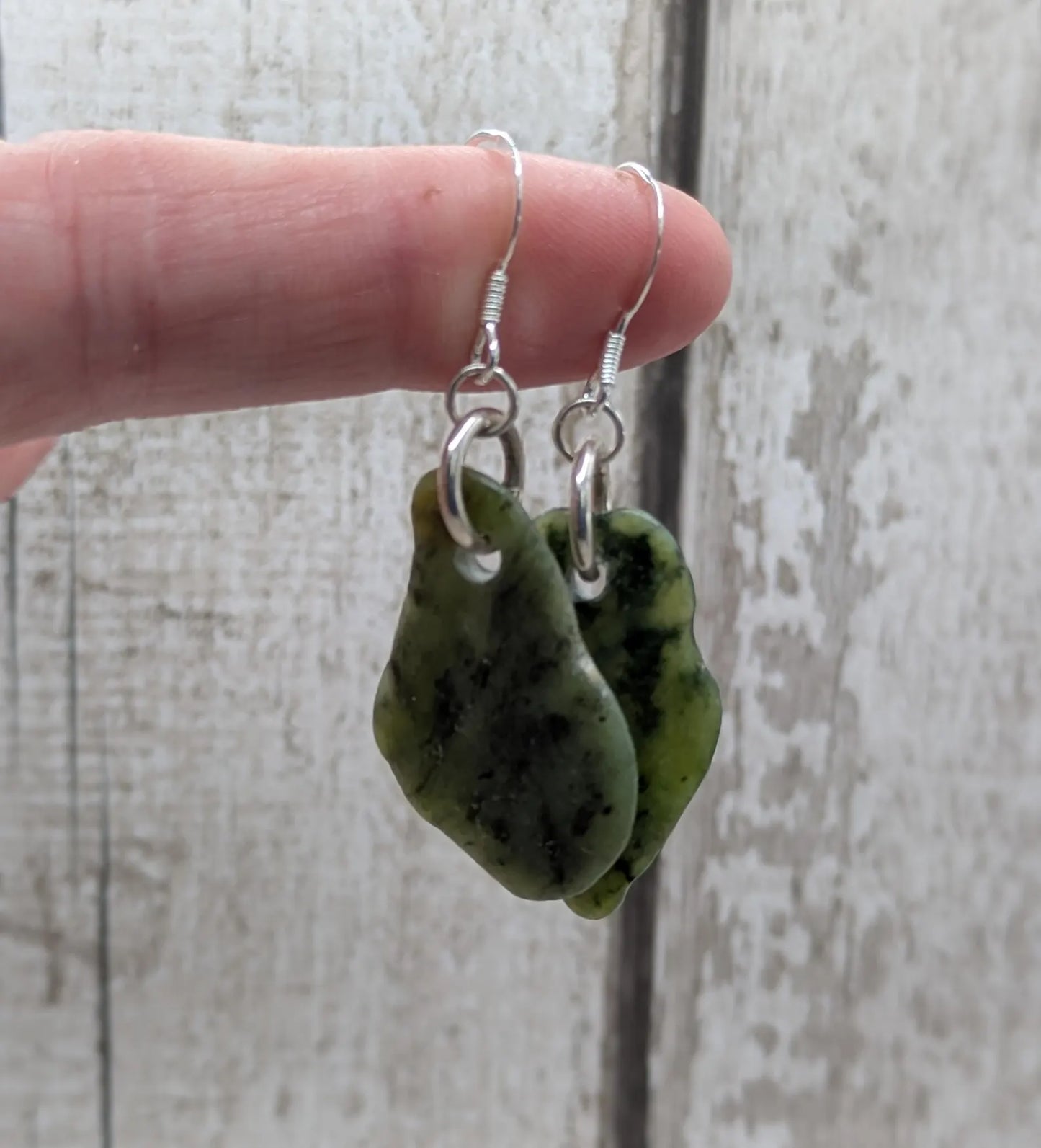 New Zealand pounamu Greenstone jade fish hook earrings.
