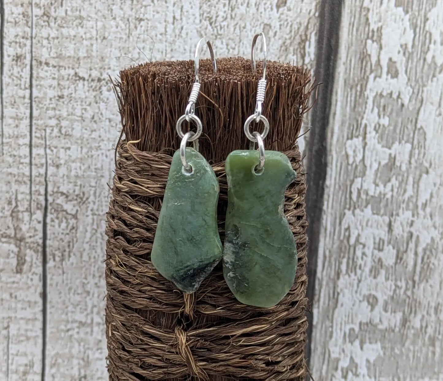 New Zealand pounamu Greenstone jade fish hook earrings, fish hook findings.