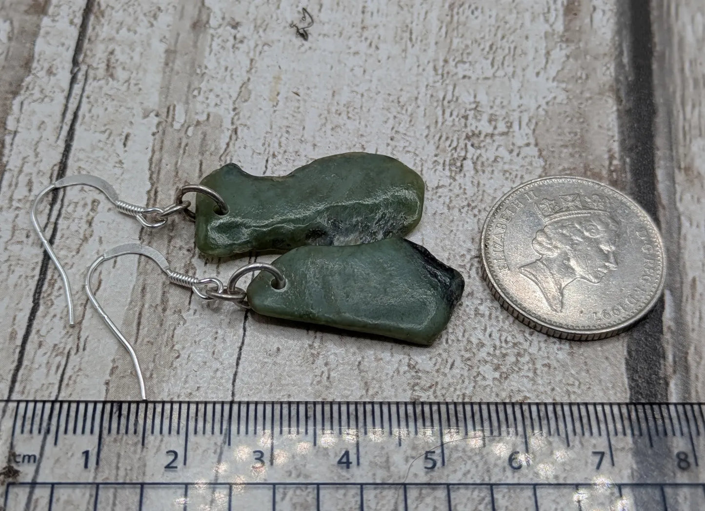 New Zealand pounamu Greenstone jade fish hook earrings, fish hook findings.
