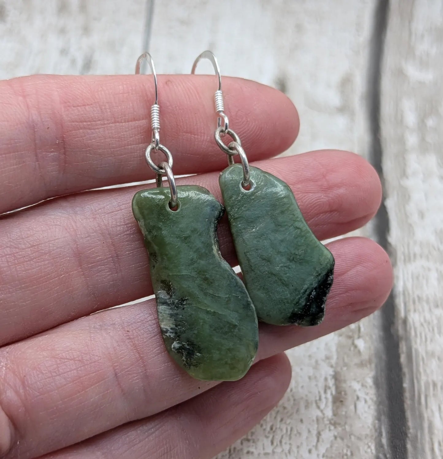 New Zealand pounamu Greenstone jade fish hook earrings, fish hook findings.
