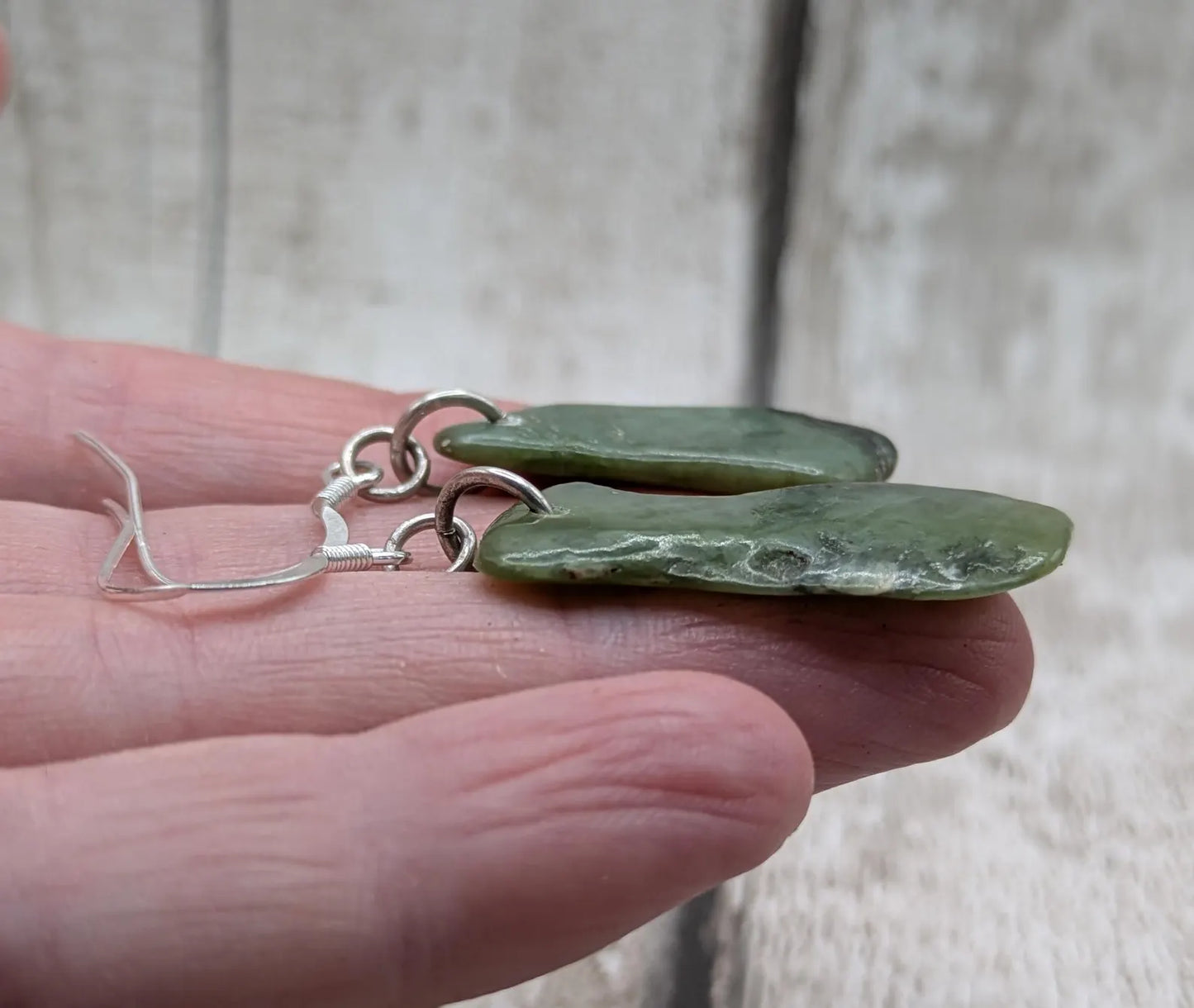 New Zealand pounamu Greenstone jade fish hook earrings, fish hook findings.