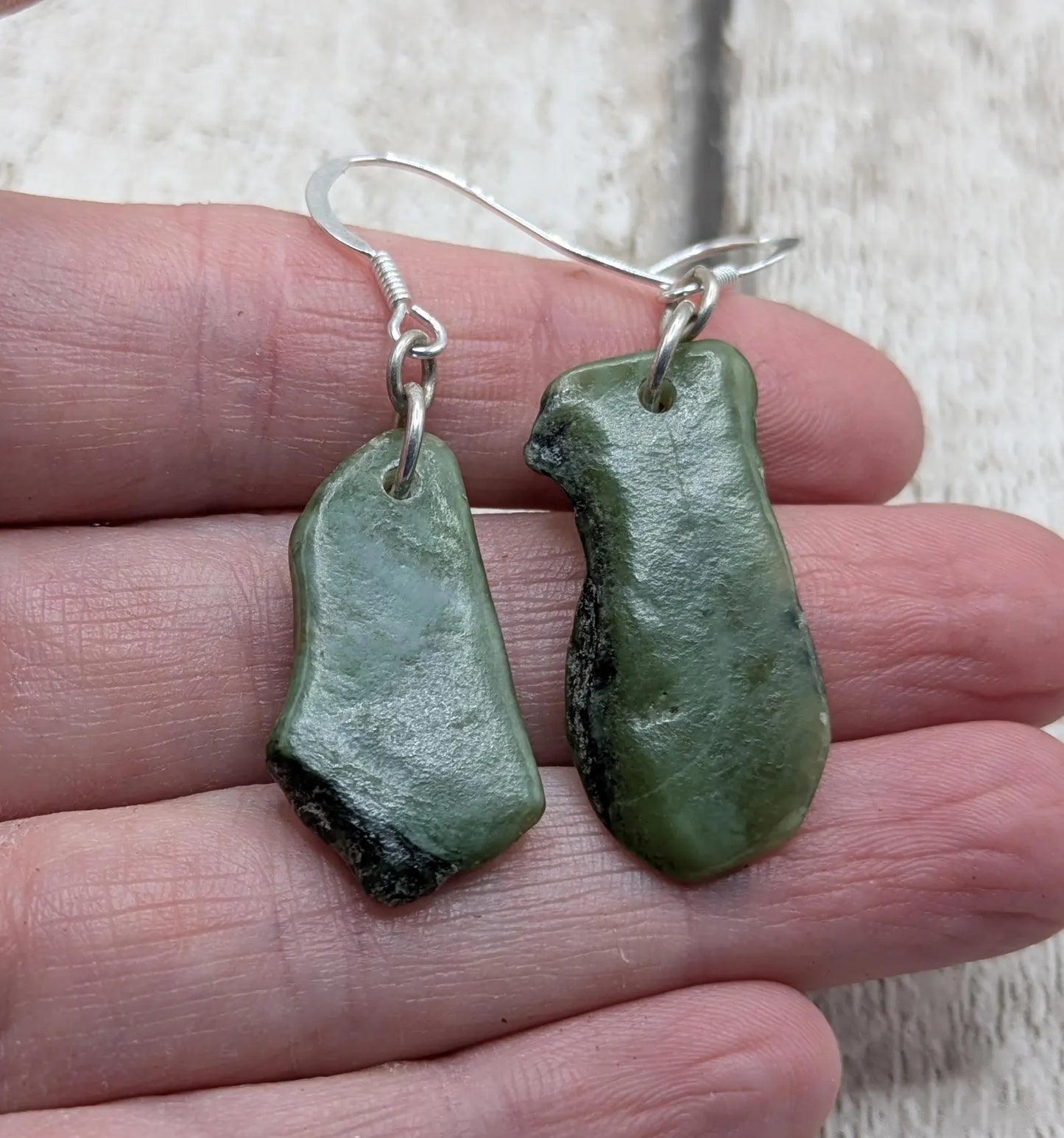 New Zealand pounamu Greenstone jade fish hook earrings, fish hook findings.