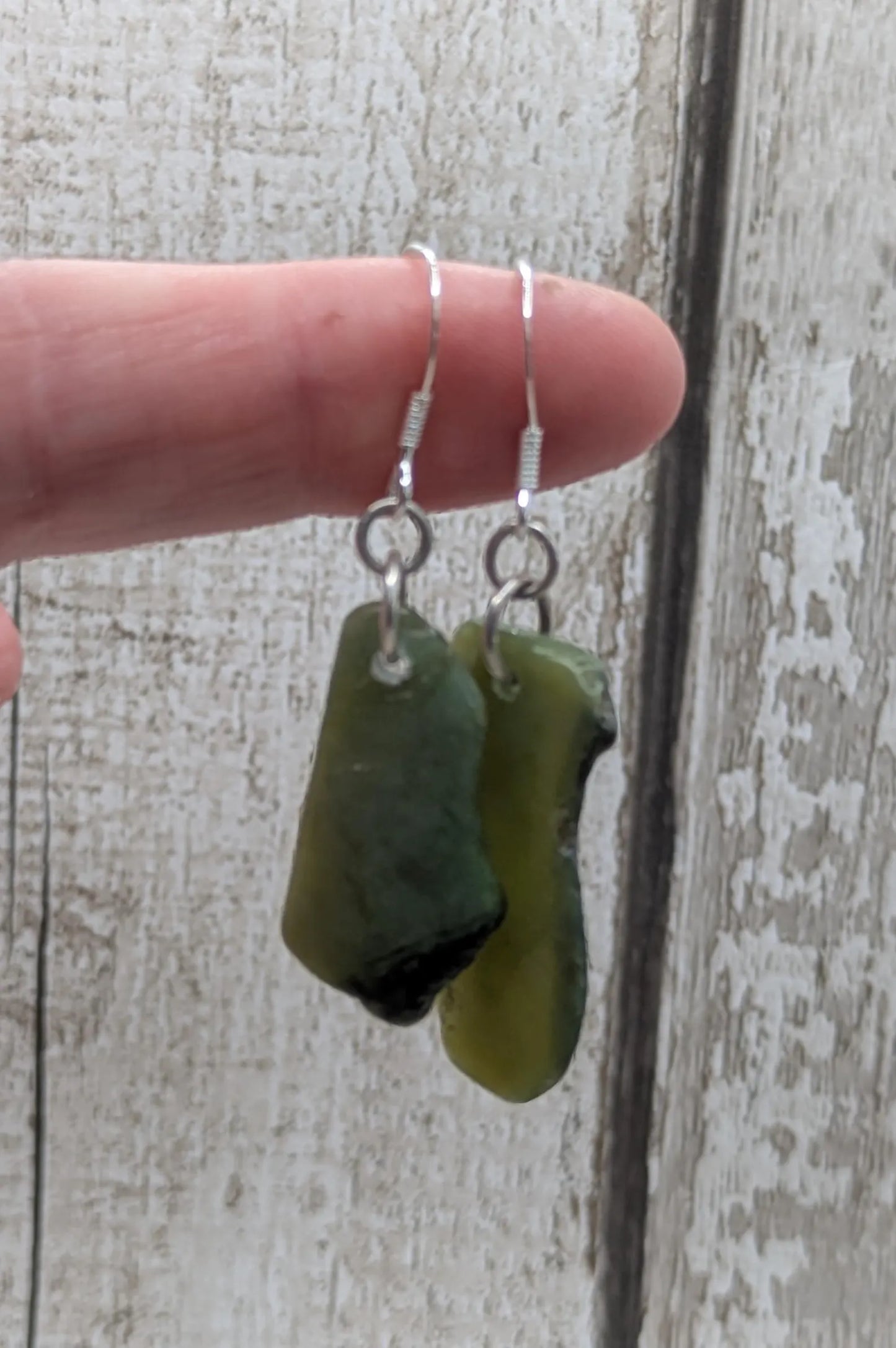 New Zealand pounamu Greenstone jade fish hook earrings, fish hook findings.