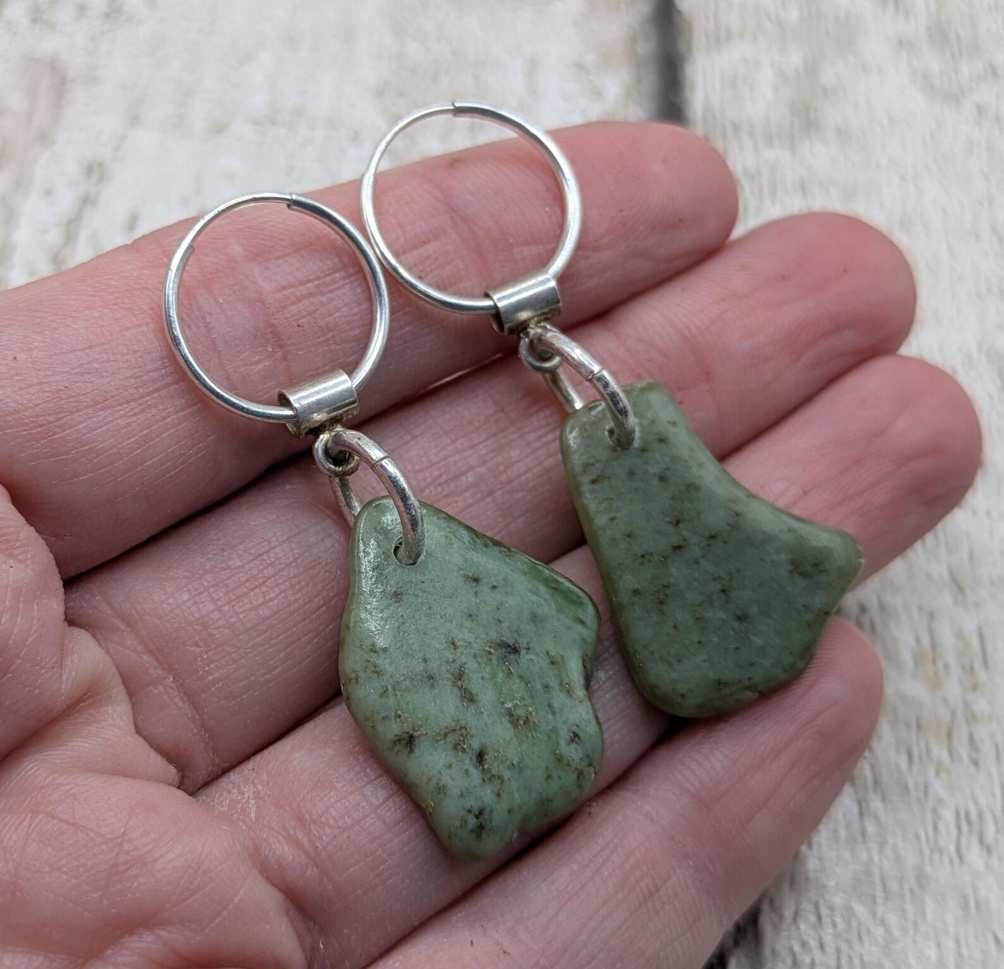 New Zealand Greenstone pounamu jade hoop earrings.