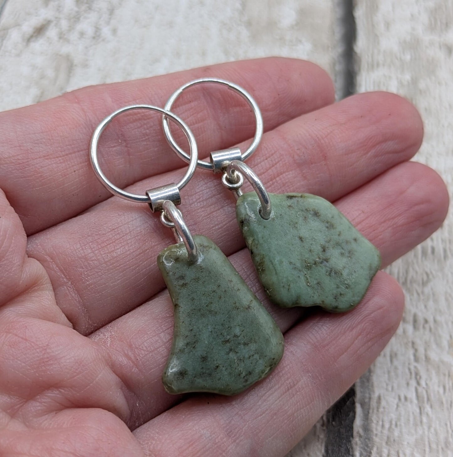 New Zealand Greenstone pounamu jade hoop earrings.