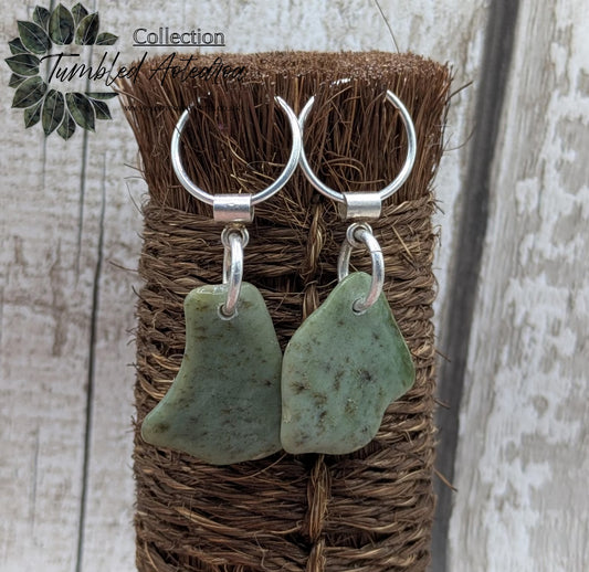 New Zealand Greenstone pounamu jade hoop earrings.
