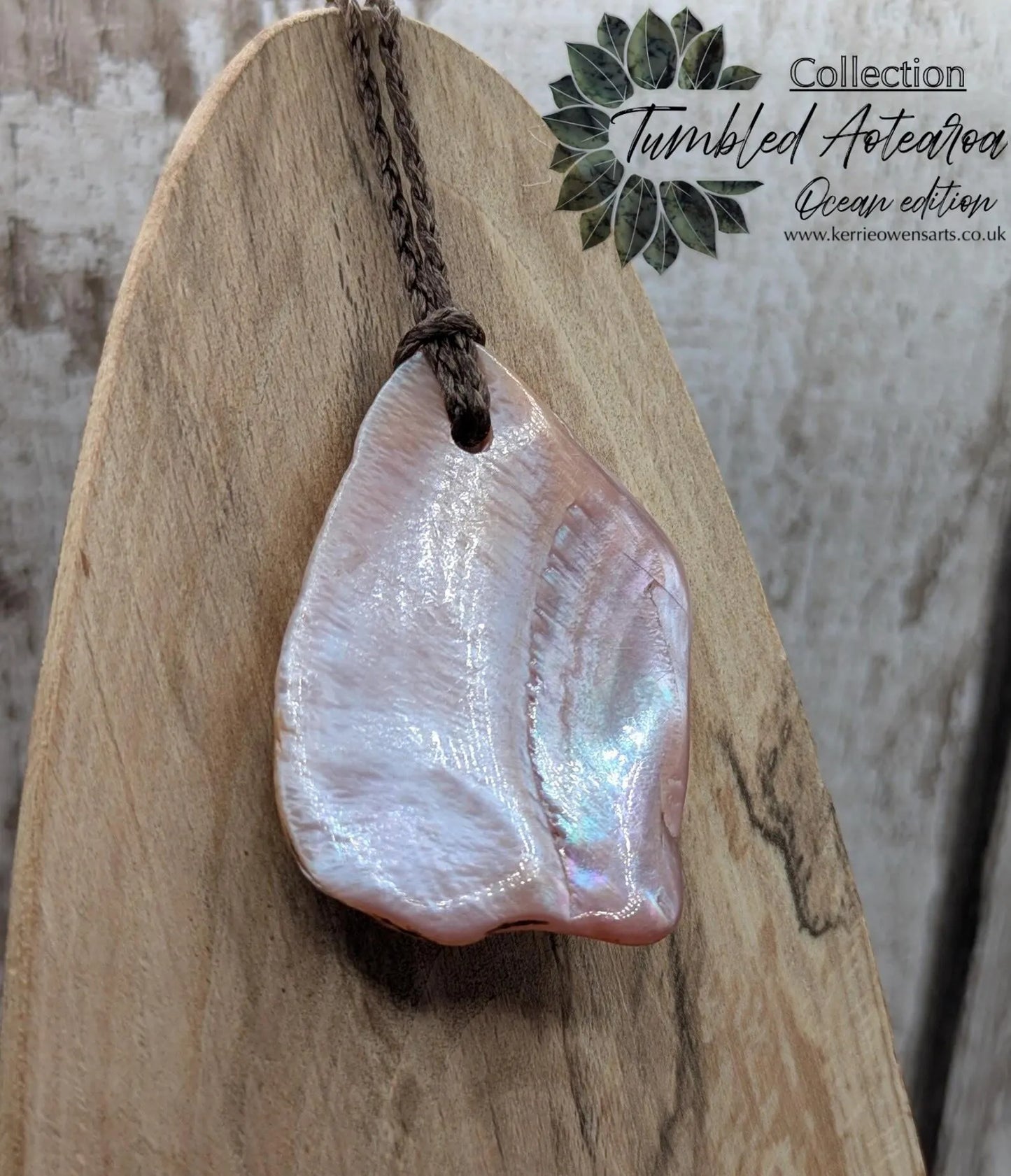 New Zealand Fresh water pink mussel shell pendant.