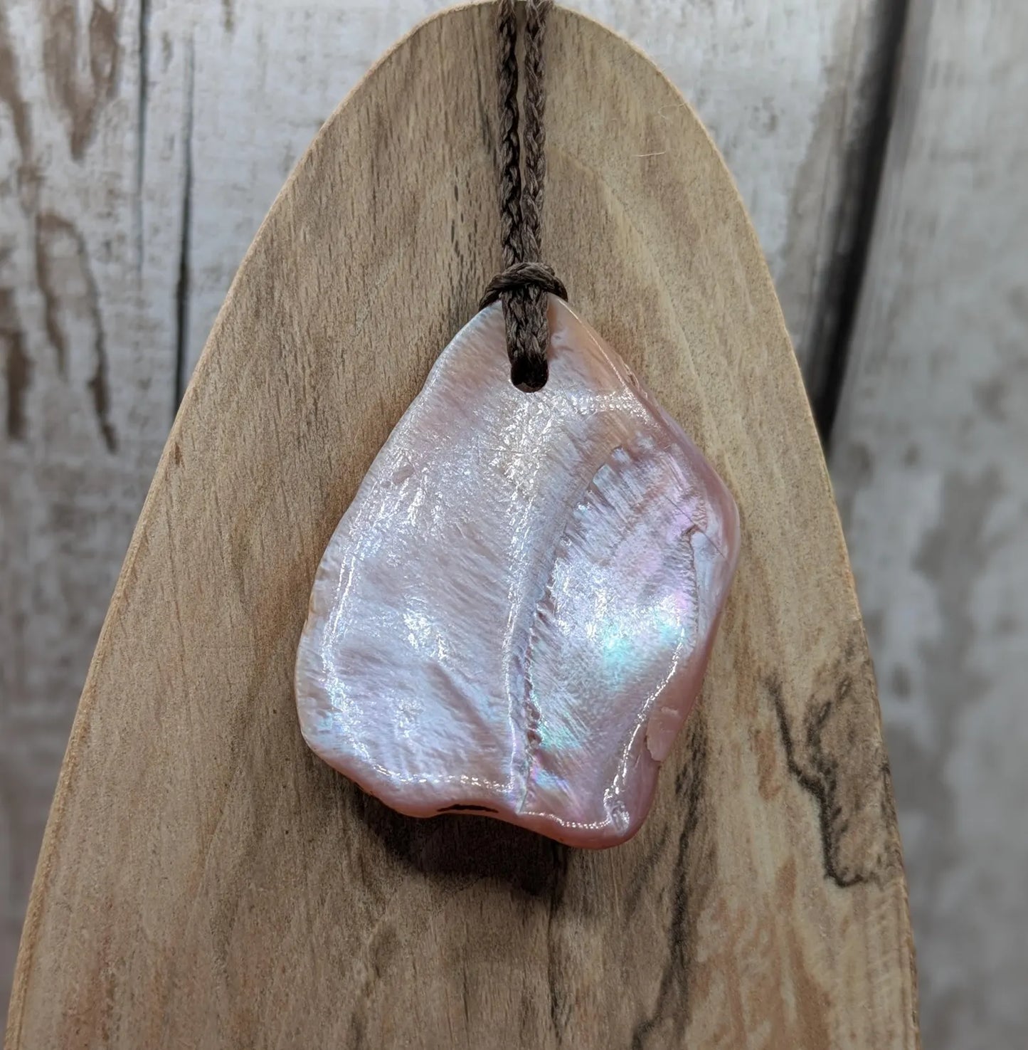 New Zealand Fresh water pink mussel shell pendant.