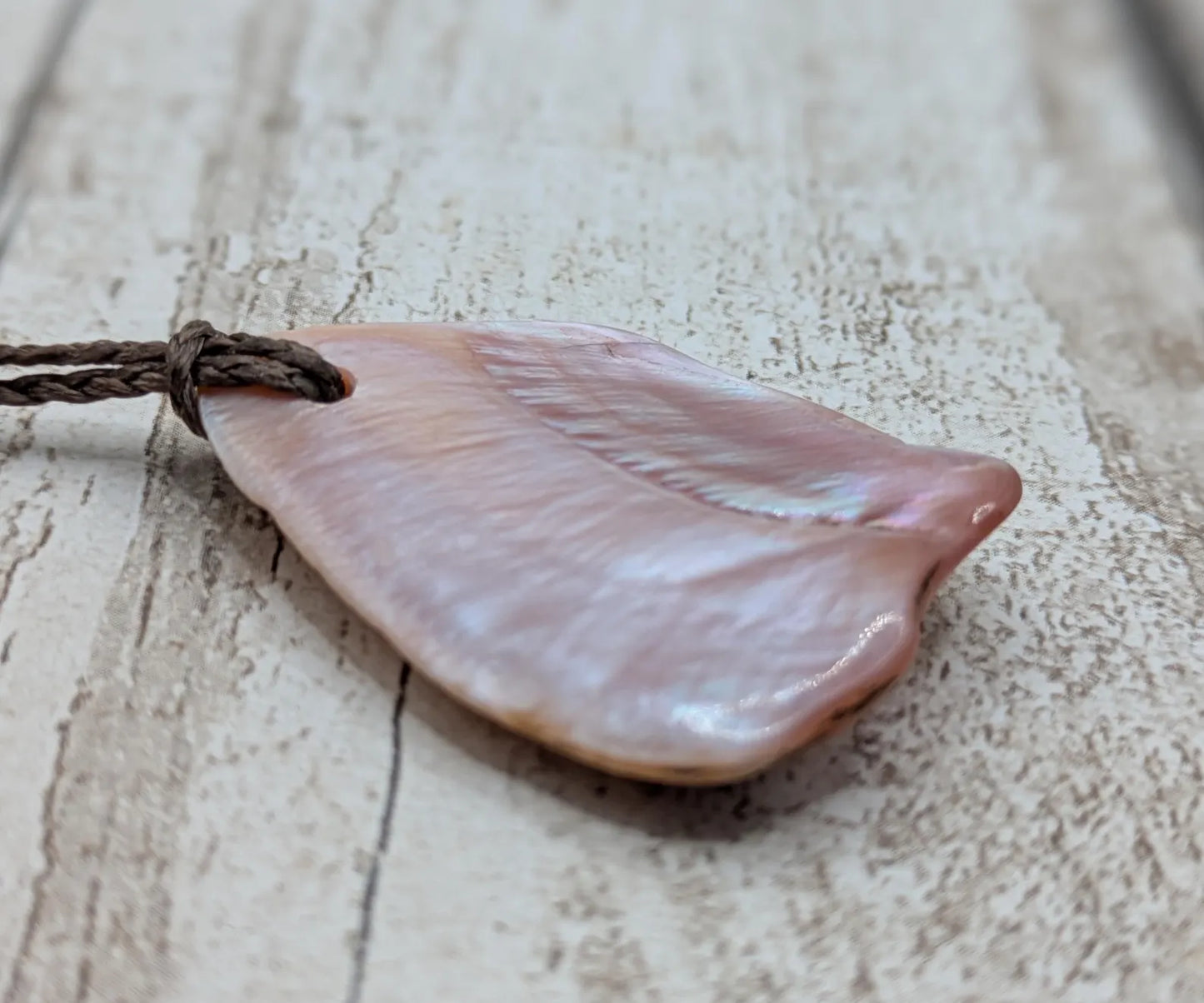 New Zealand Fresh water pink mussel shell pendant.