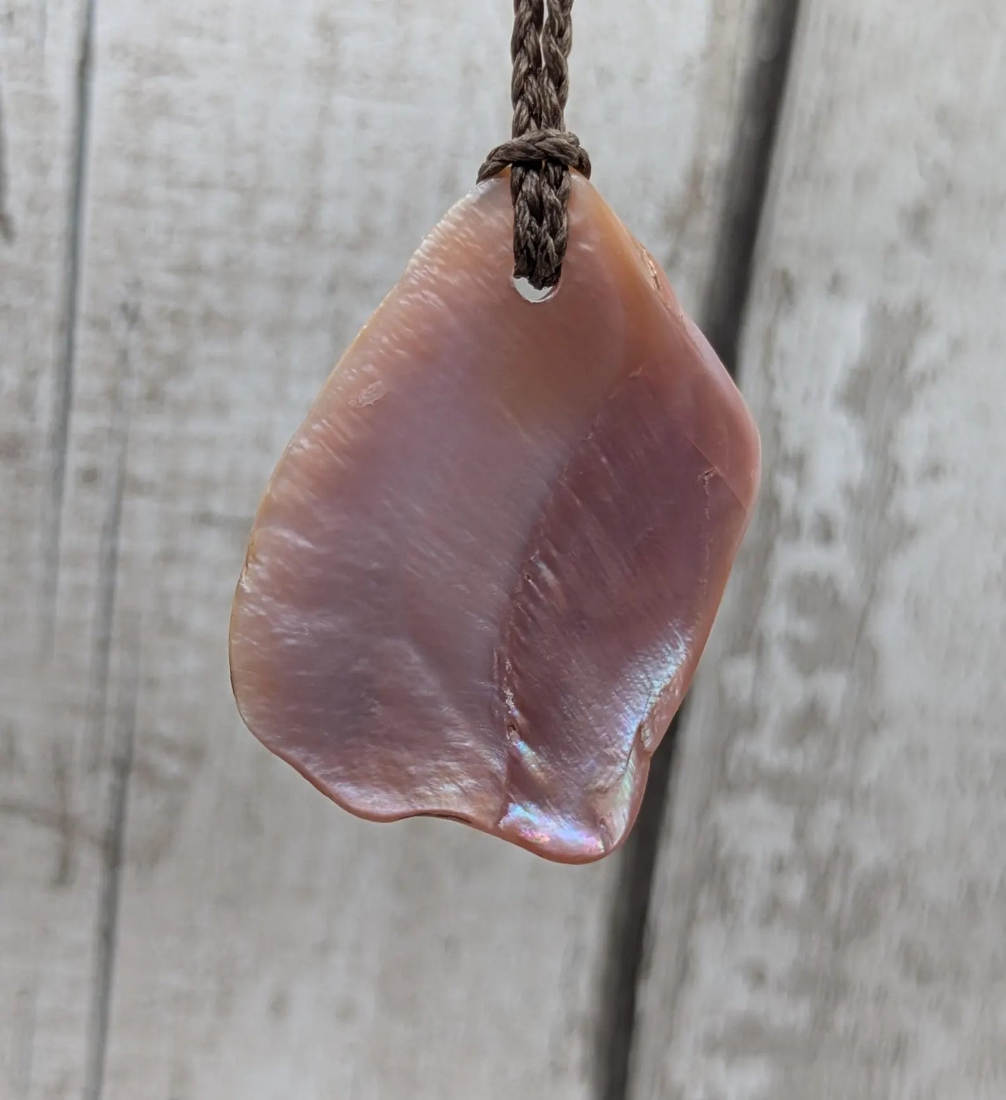 New Zealand Fresh water pink mussel shell pendant.