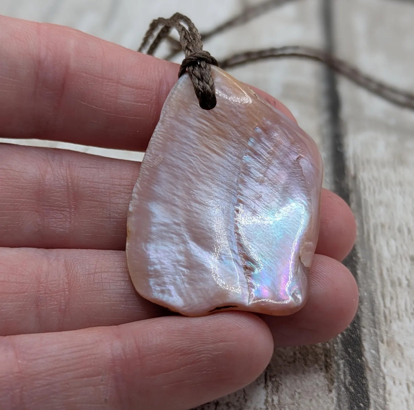New Zealand Fresh water pink mussel shell pendant.