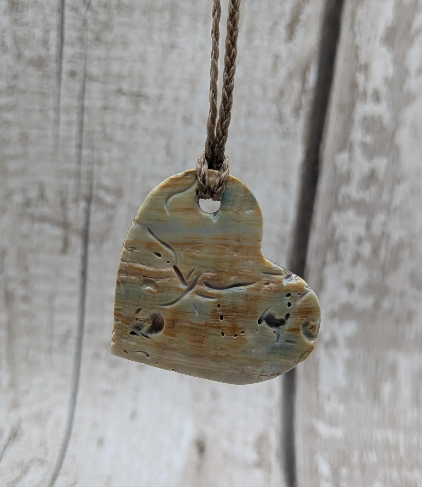 New Zealand Rainbow Pāua Heart Pendant – sea ocean themed love Tonga, Iridescent Abalone Necklace on Adjustable Waxed Cord.