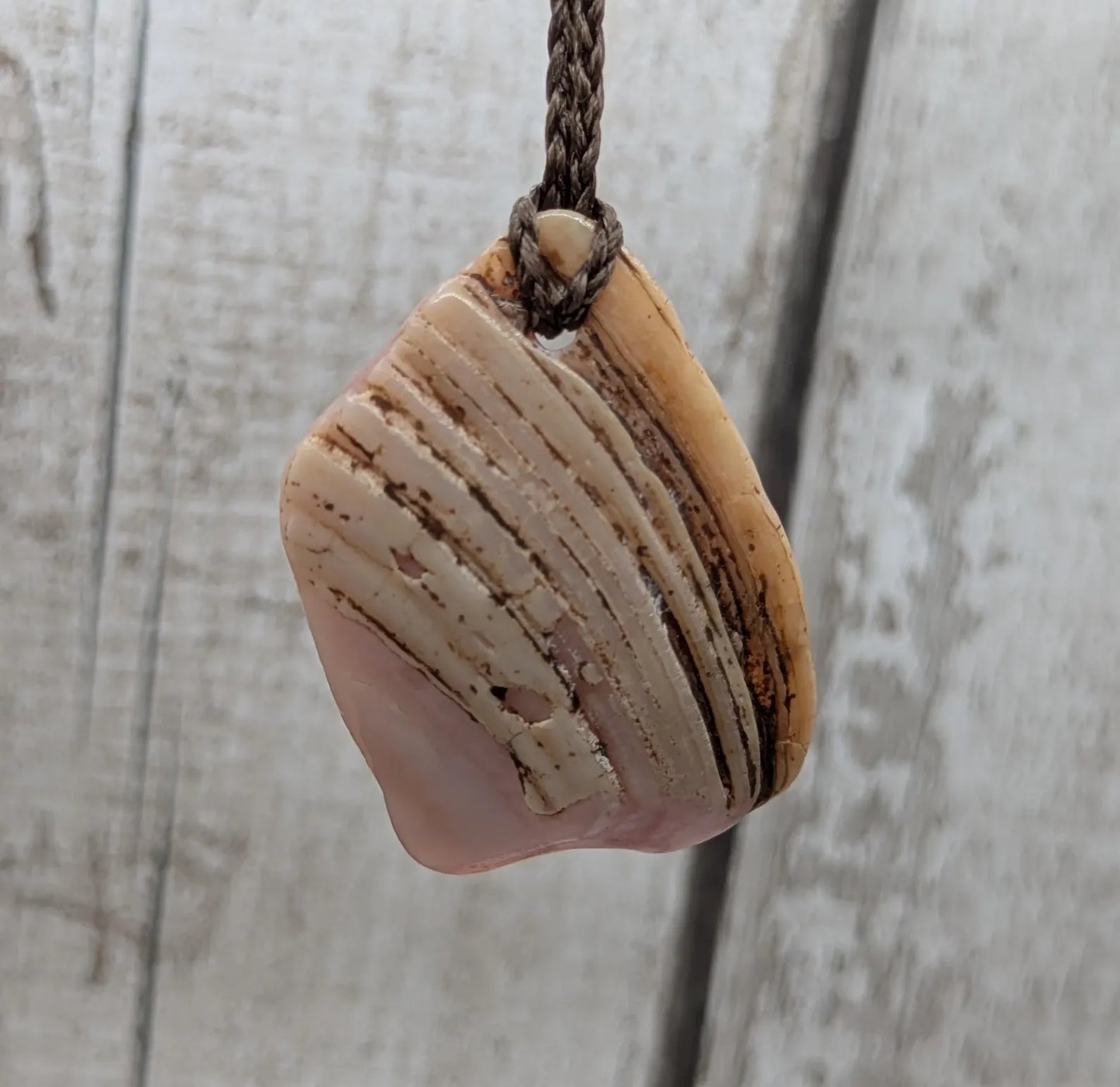 New Zealand Fresh water pink mussel shell pendant.