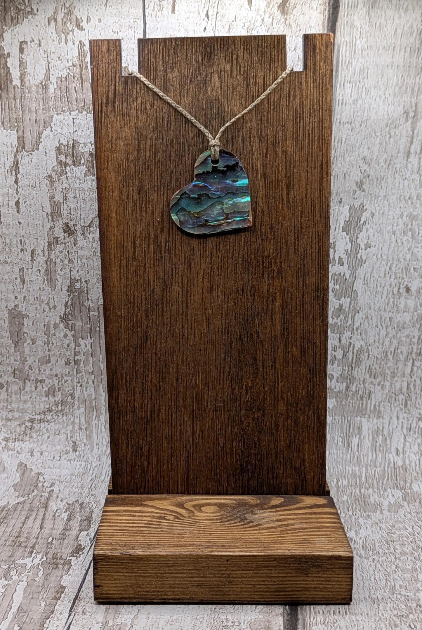 New Zealand Rainbow Pāua Heart Pendant – sea ocean themed love Tonga, Iridescent Abalone Necklace on Adjustable Waxed Cord.