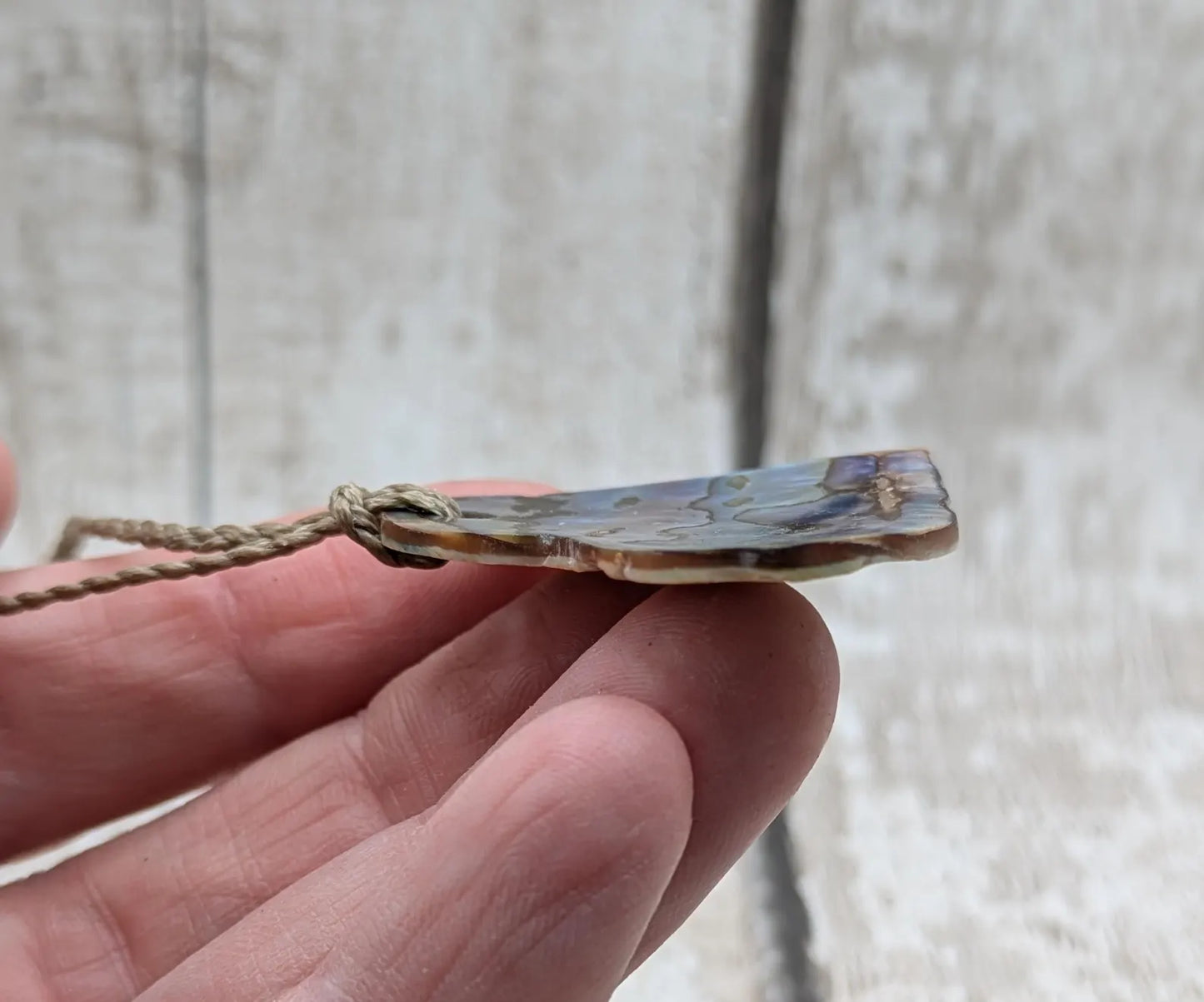 New Zealand Rainbow Pāua Heart Pendant – sea ocean themed love Tonga, Iridescent Abalone Necklace on Adjustable Waxed Cord.