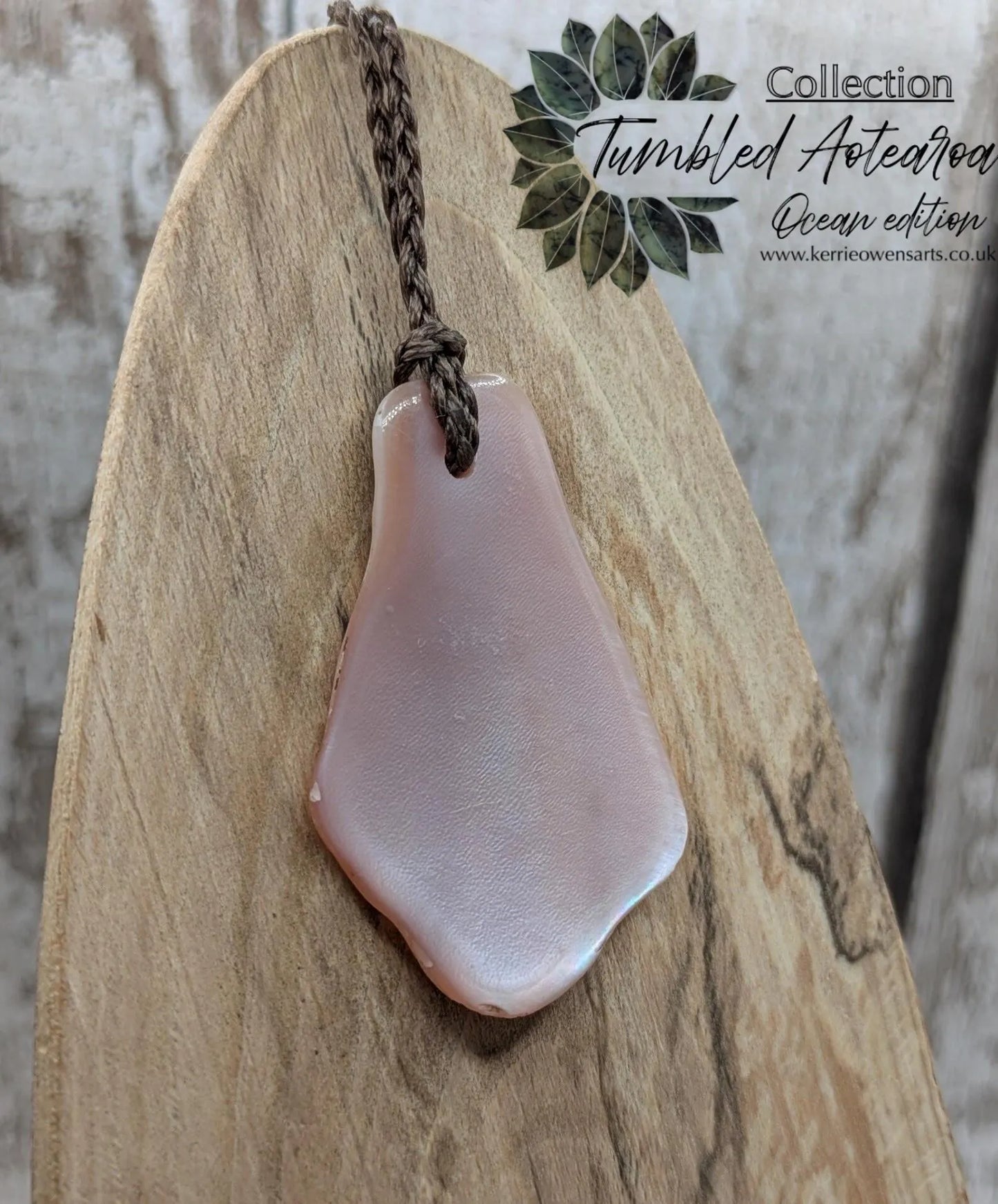 New Zealand pink mussel shell tumbled pendant.