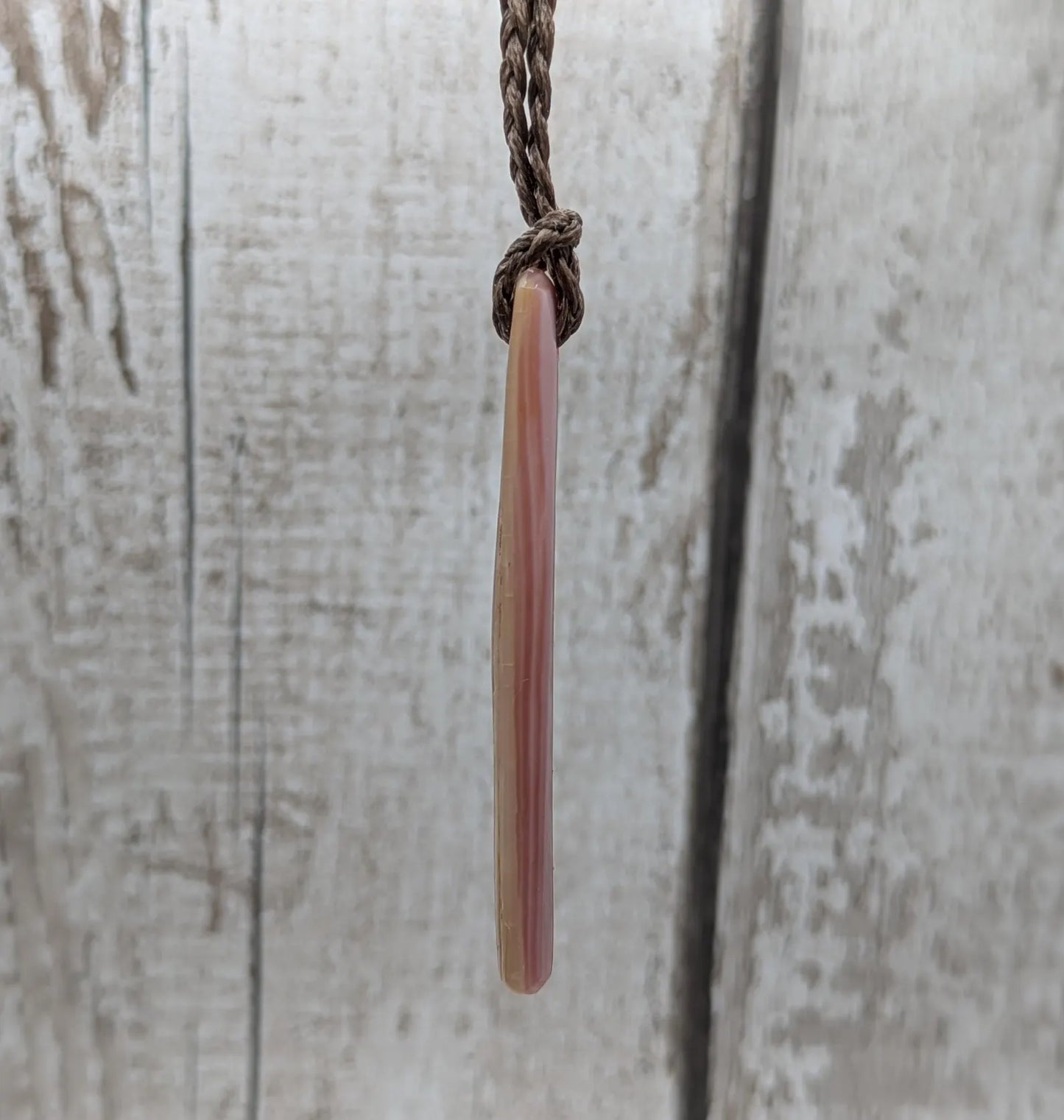 New Zealand pink freshwater mussel shell roimata pendant.