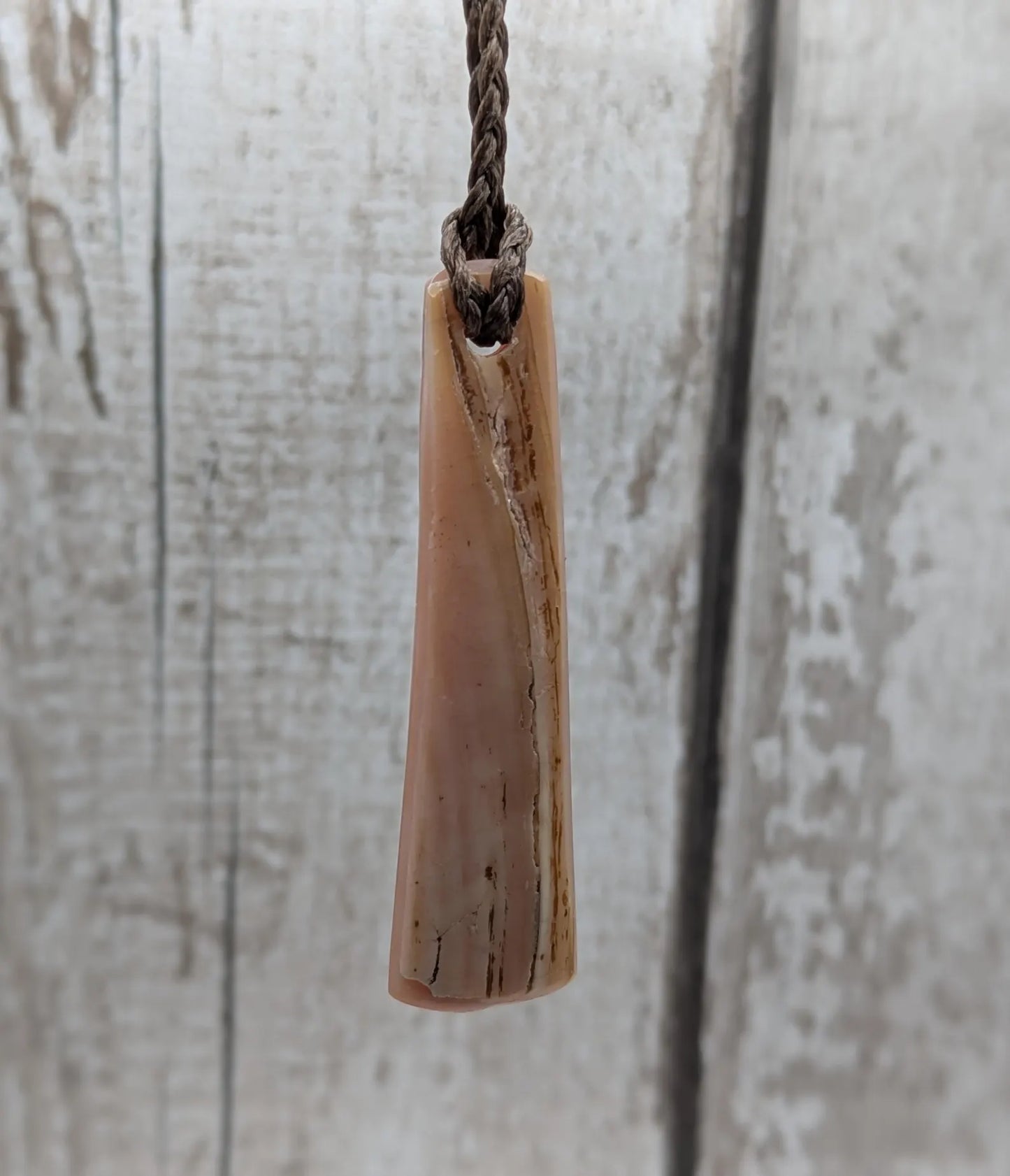 New Zealand pink freshwater mussel shell roimata pendant.