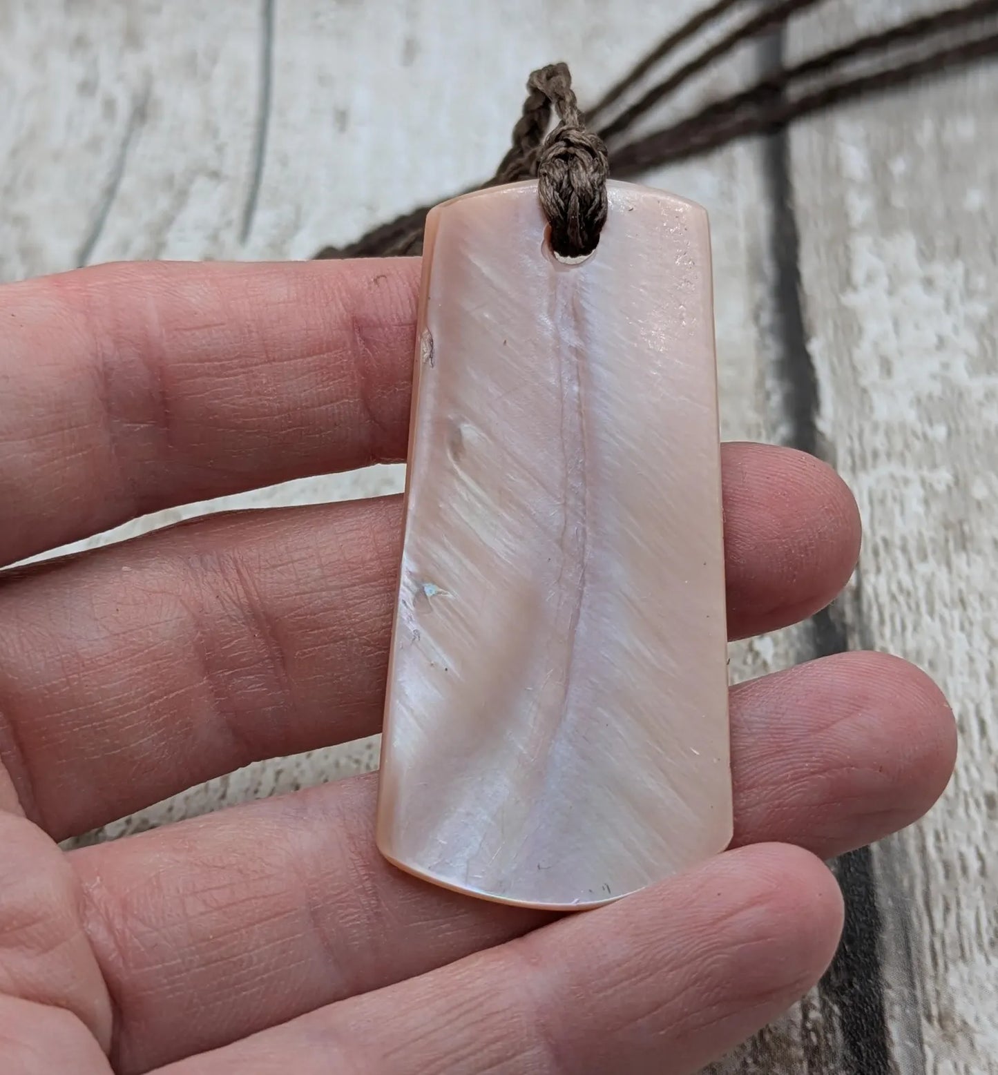 New Zealand pink freshwater mussel shell Toki style pendant.