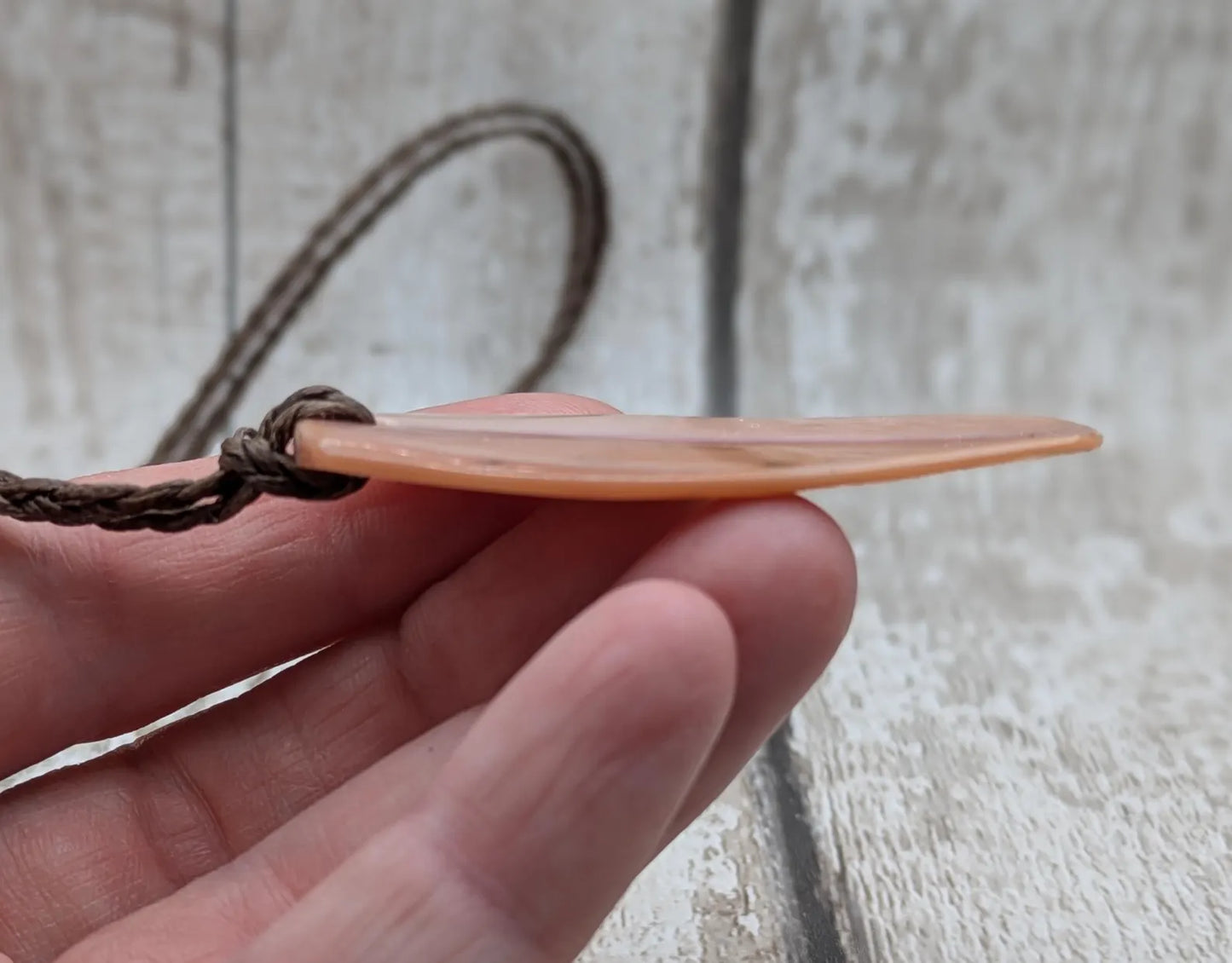 New Zealand pink freshwater mussel shell Toki style pendant.