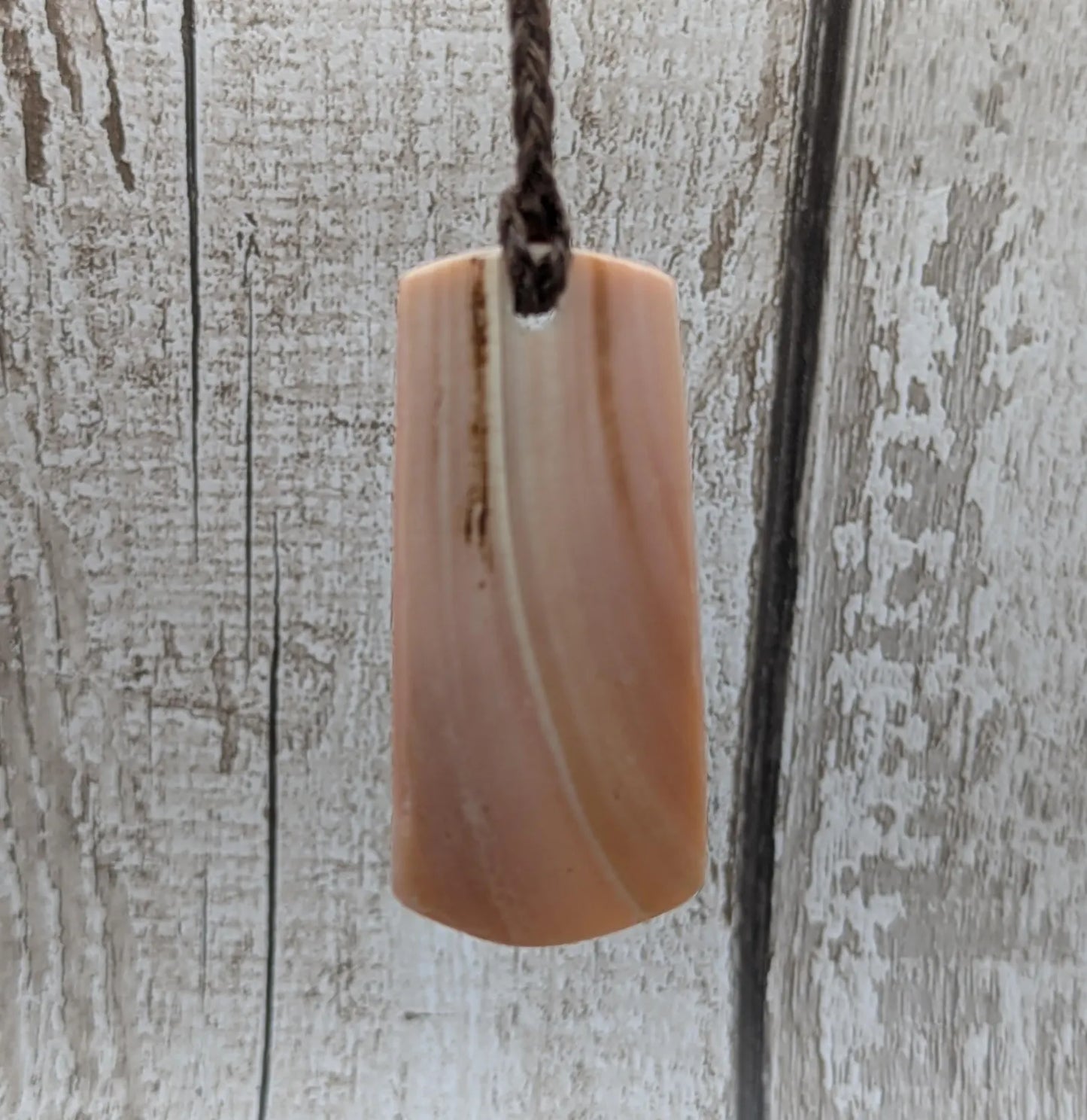 New Zealand pink freshwater mussel shell Toki style pendant.