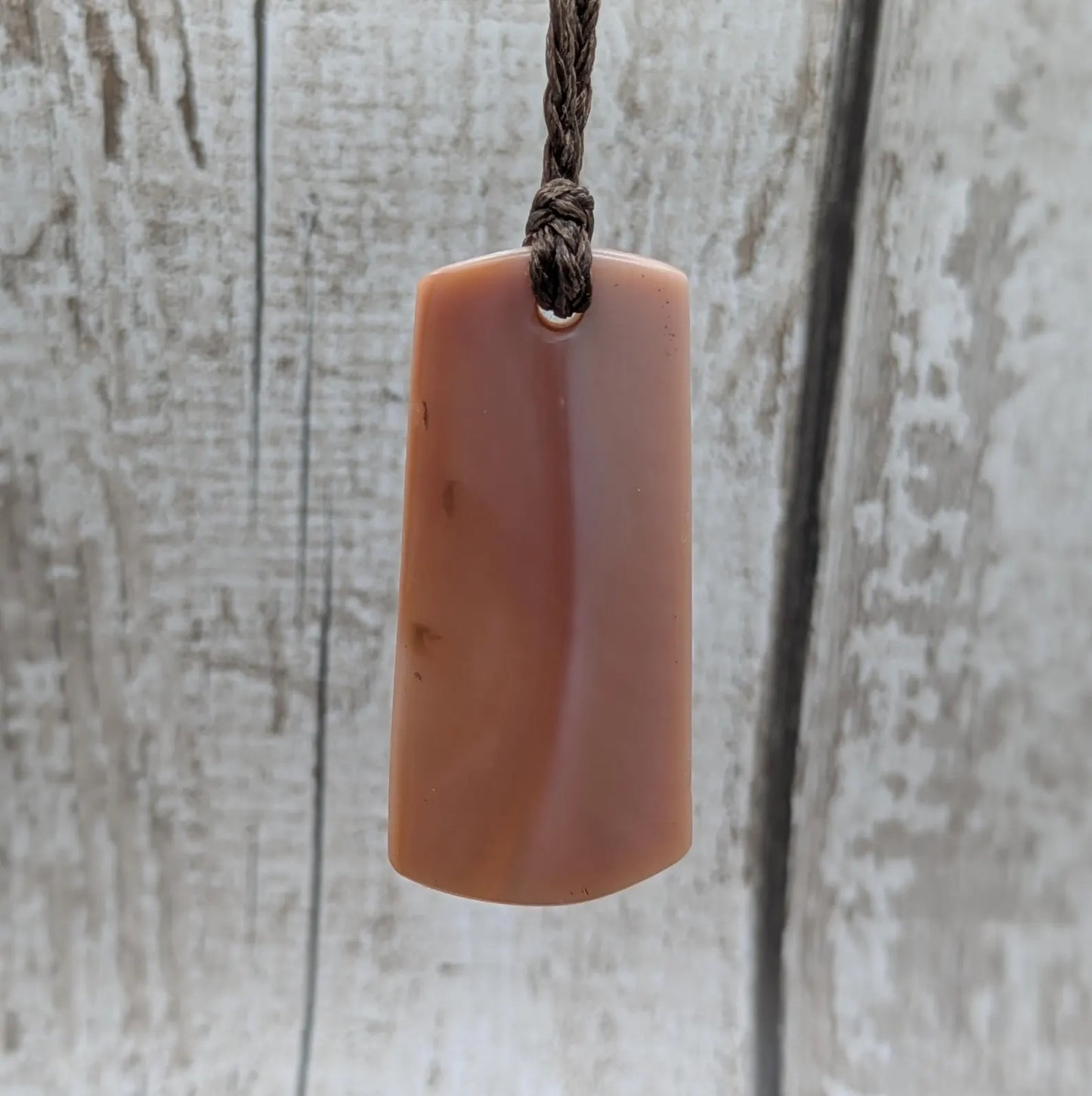 New Zealand pink freshwater mussel shell Toki style pendant.