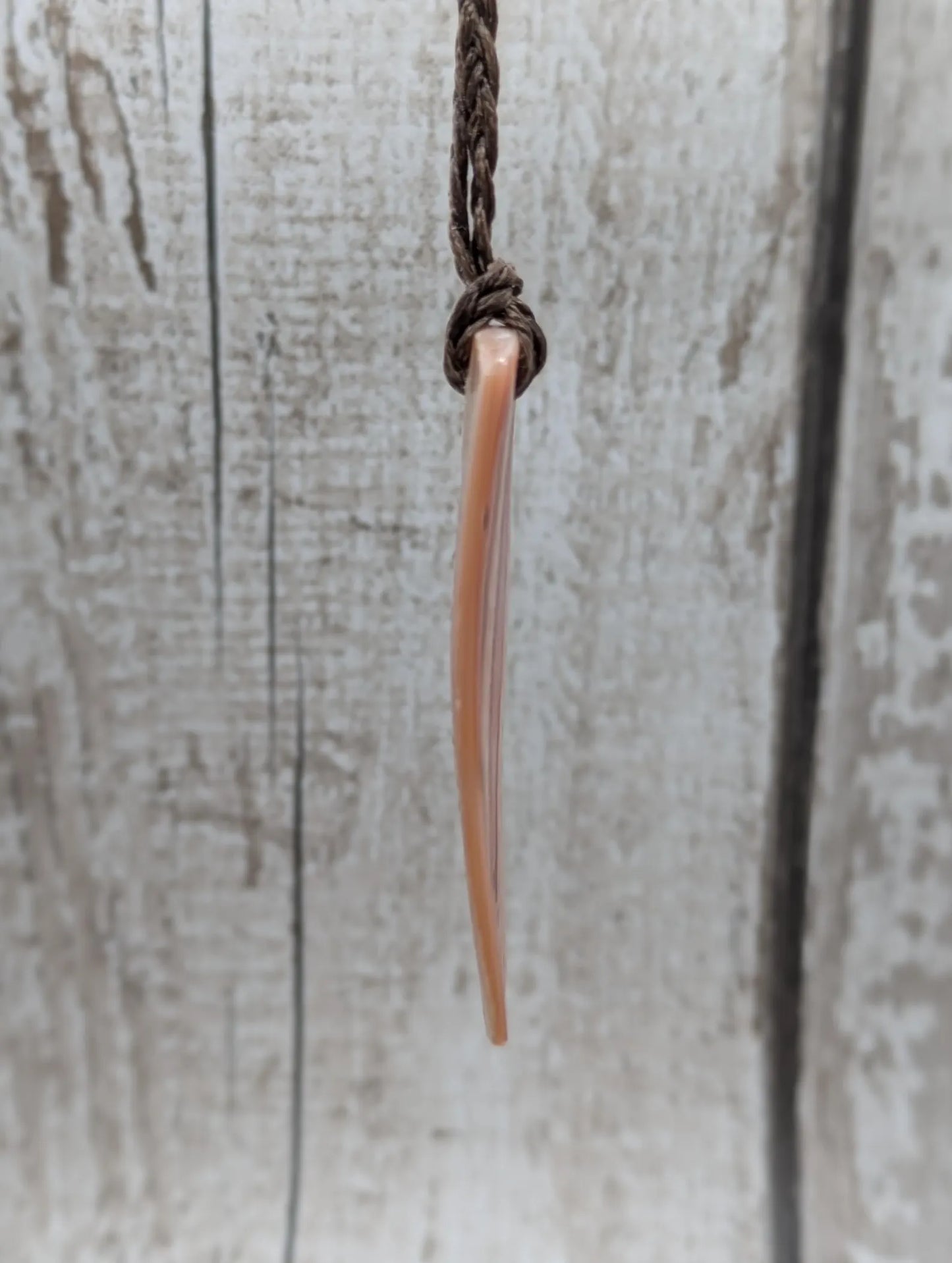 New Zealand pink freshwater mussel shell Toki style pendant.