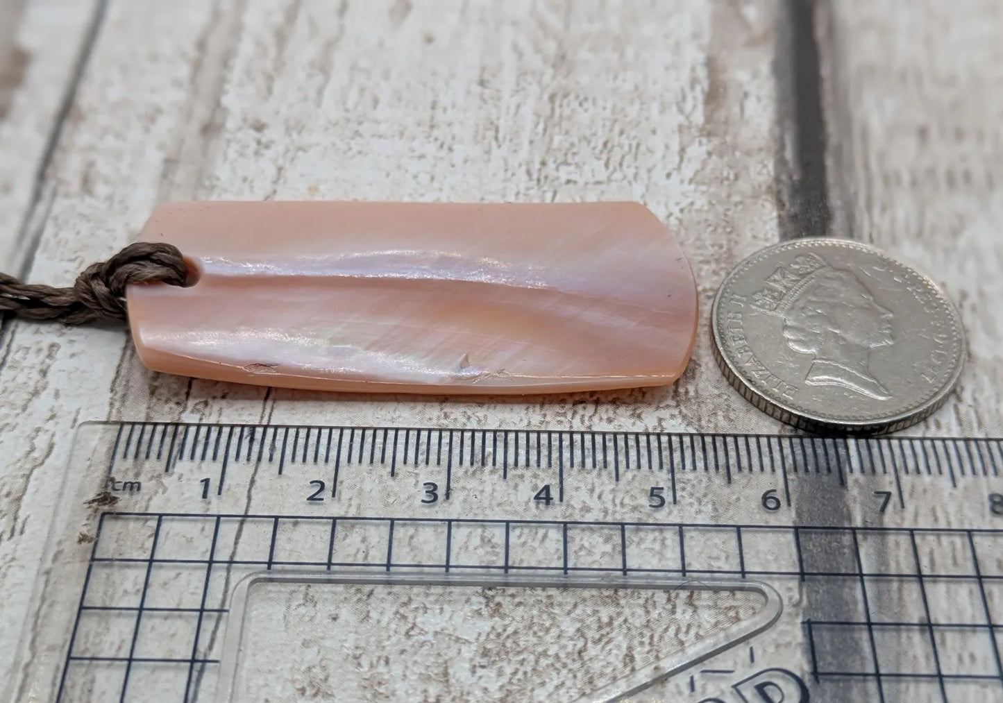 New Zealand pink freshwater mussel shell Toki style pendant.