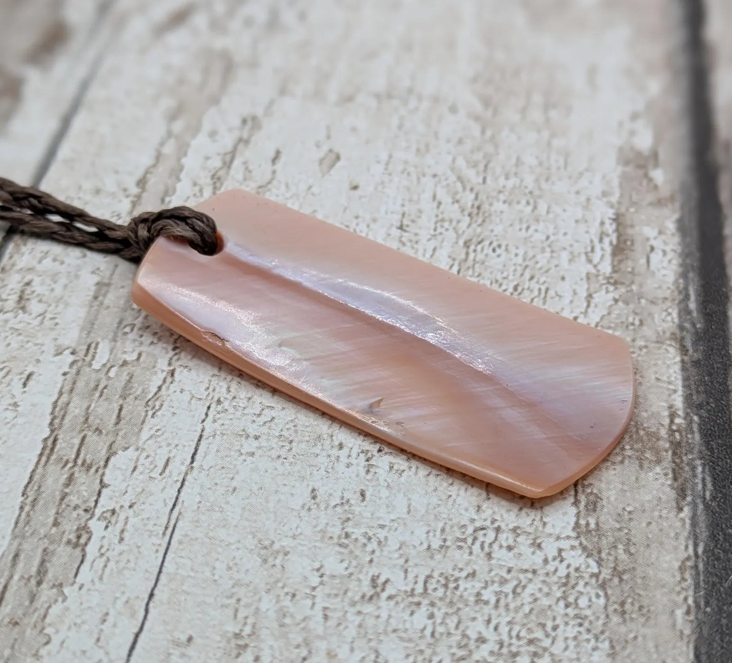 New Zealand pink freshwater mussel shell Toki style pendant.