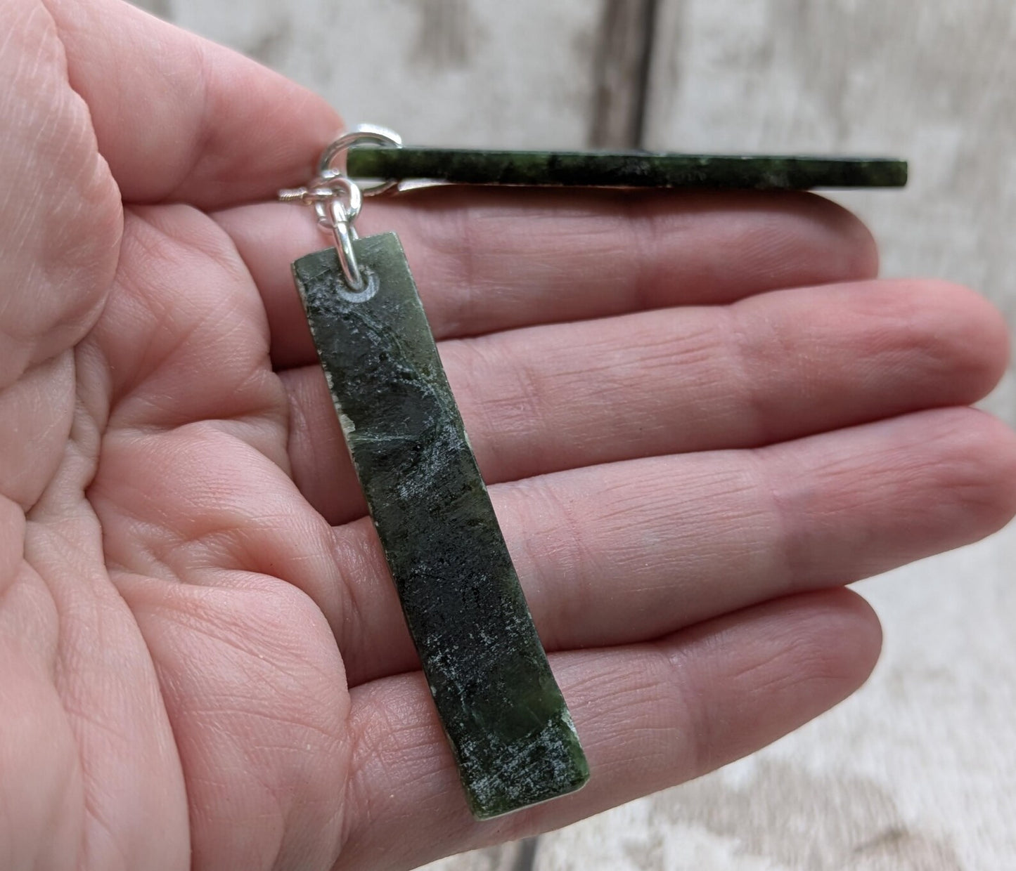 New Zealand Greenstone, nephrite jade rectangular drop earrings.