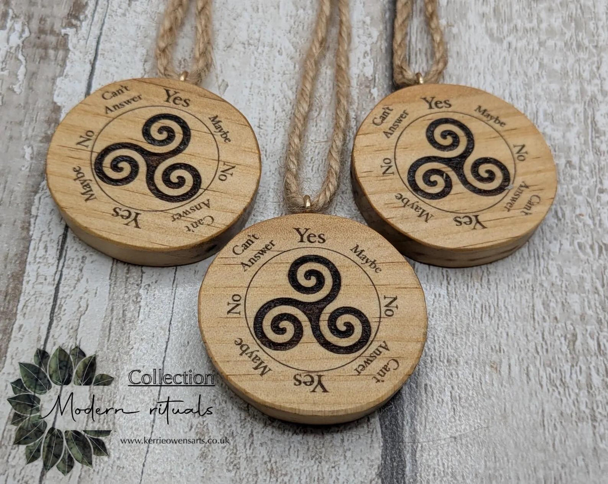 Tulip wood triskele mini pocket pendulum board.