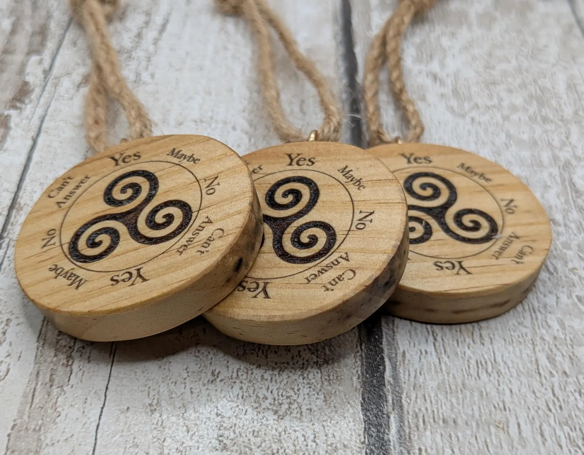 Tulip wood triskele mini pocket pendulum board.