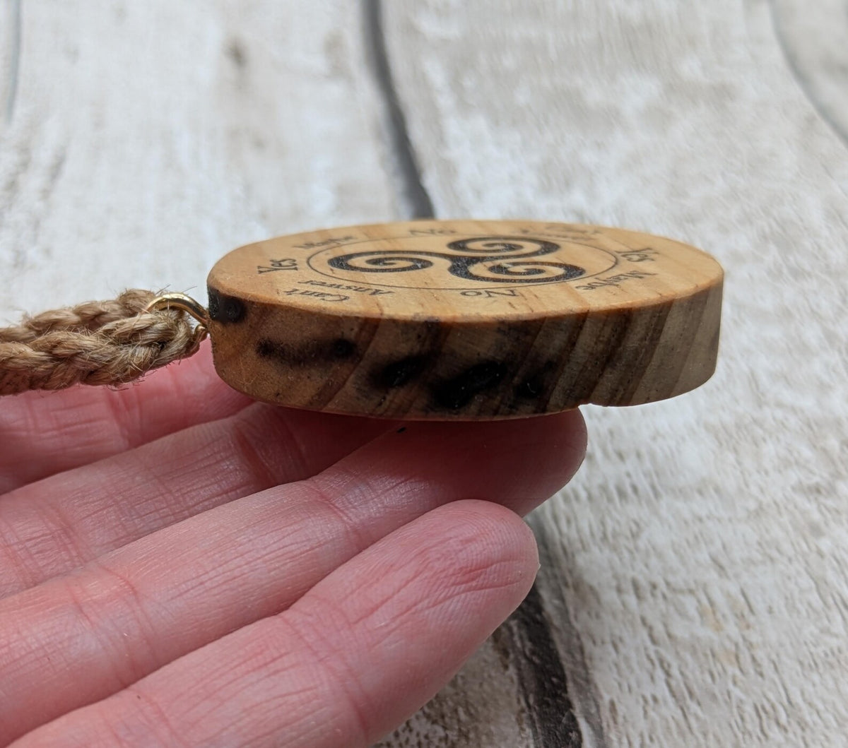 Tulip wood triskele mini pocket pendulum board.