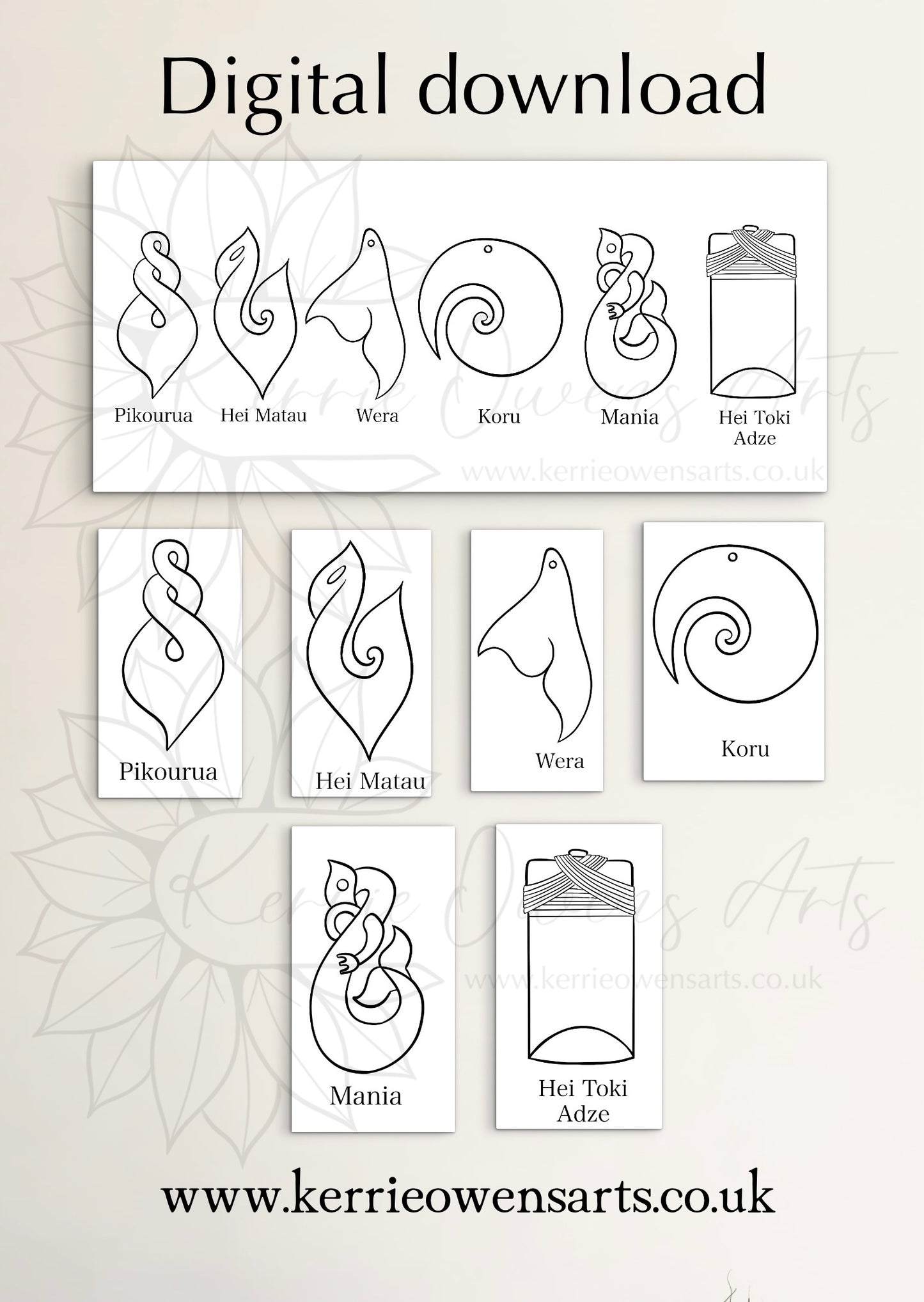 New Zealand cultural shapes, for laser printing decorations or as colouring in sheets.