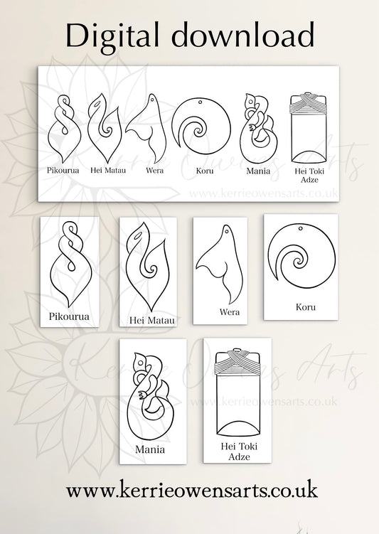 New Zealand cultural shapes, for laser printing decorations or as colouring in sheets.