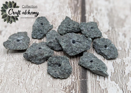 Preseli bluestone centre drilled raw chip beads.