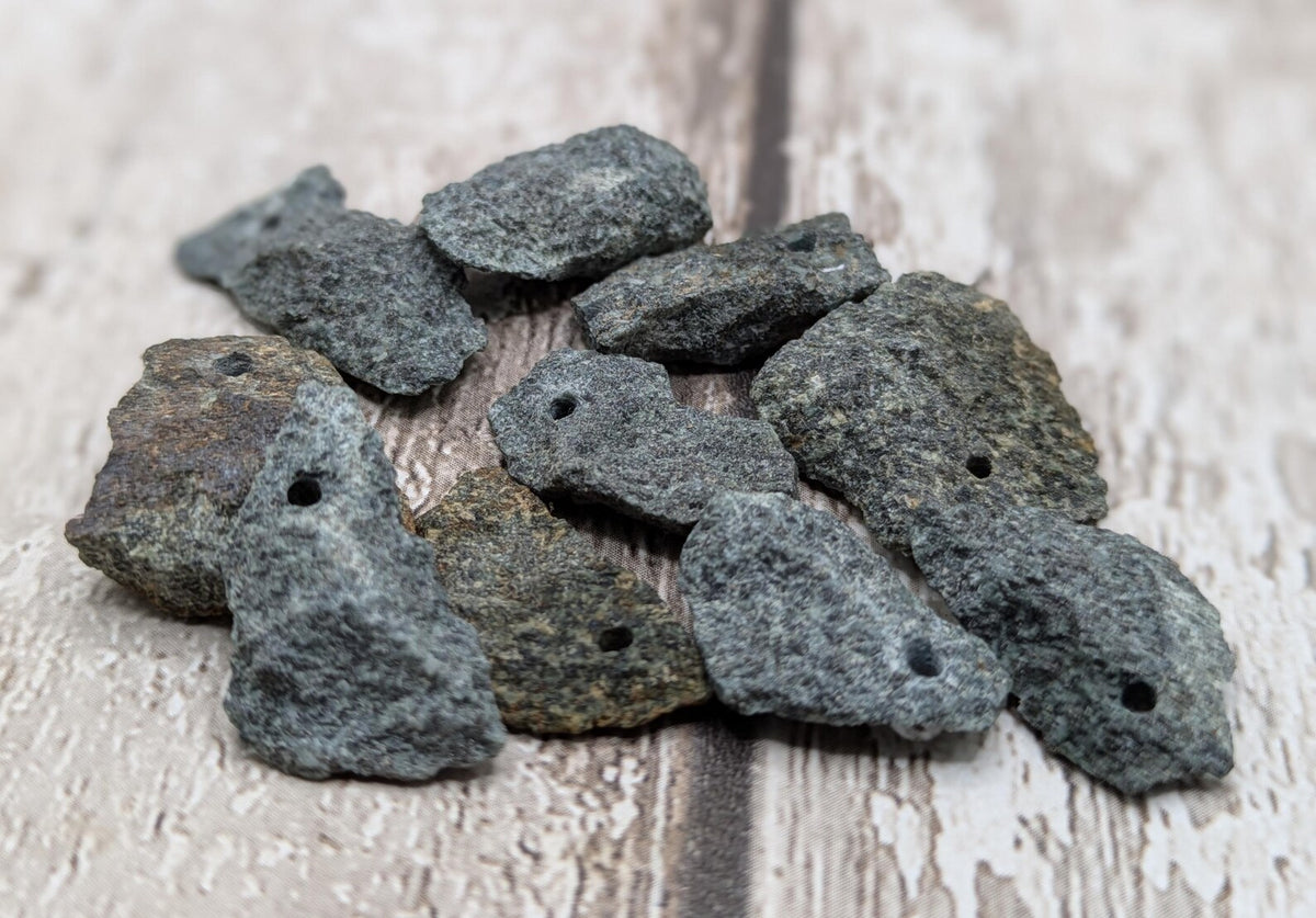 Preselli bluestone top drilled raw chip beads.