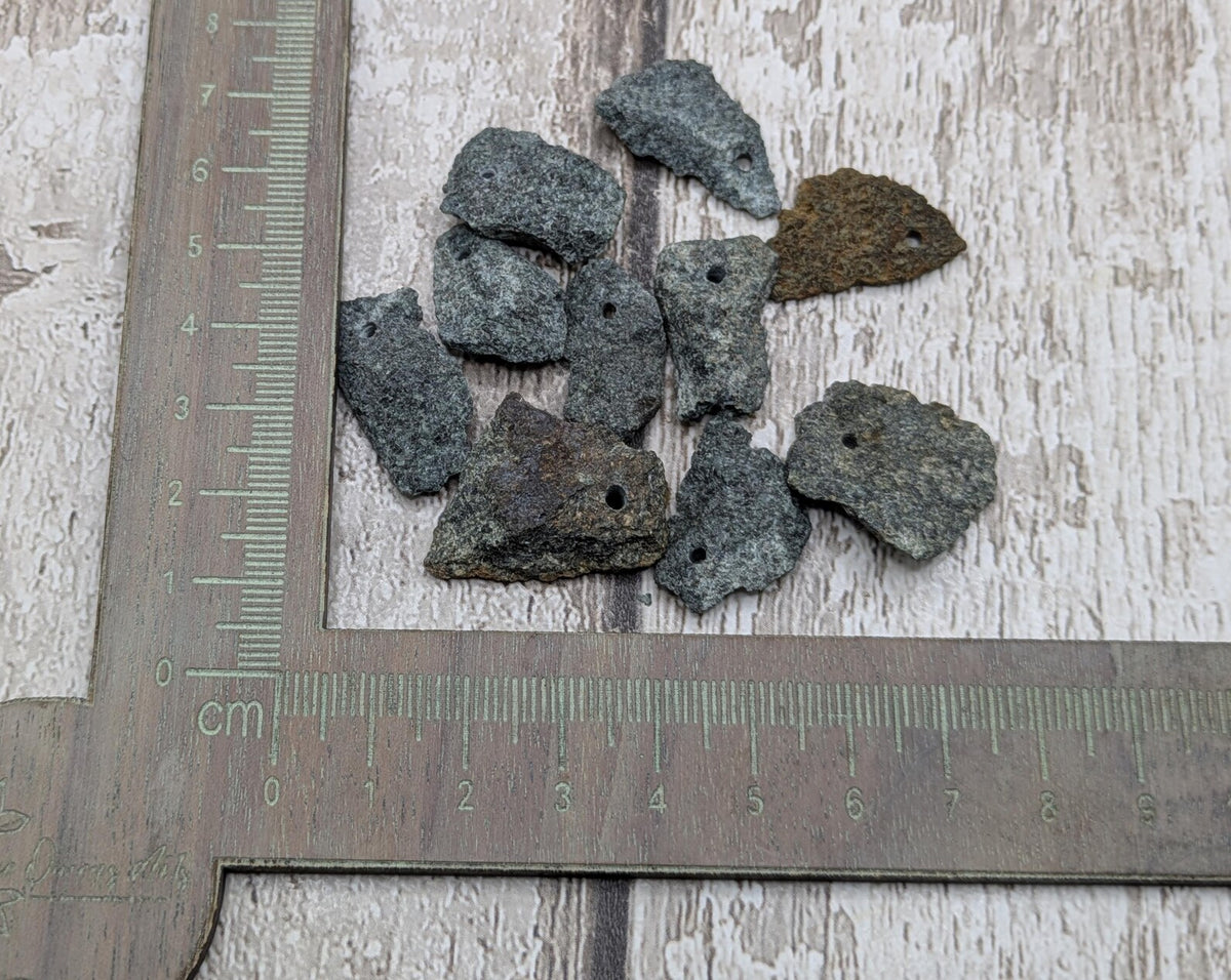 Preselli bluestone top drilled raw chip beads.
