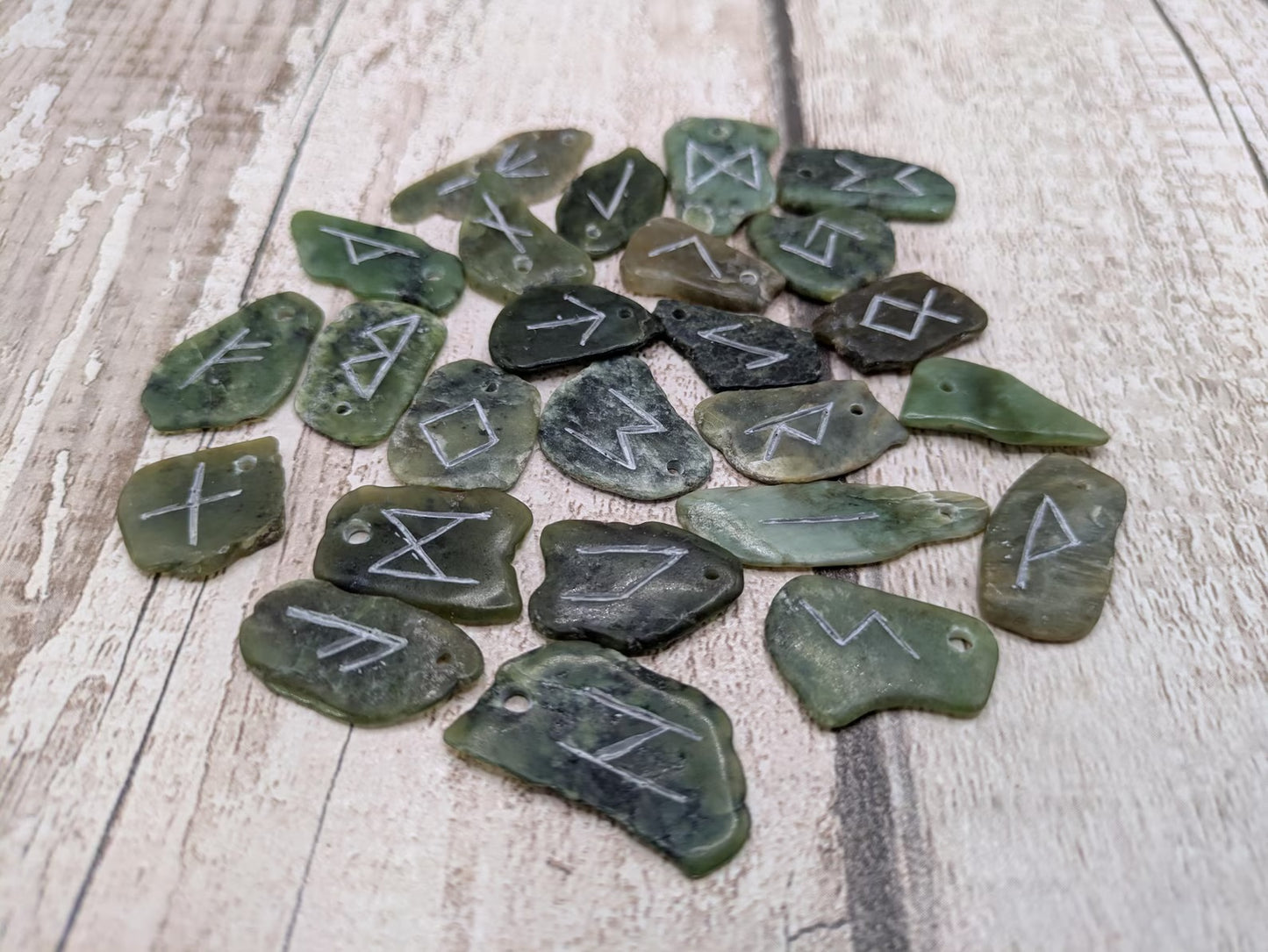New Zealand Pounamu jade full set elder furthark rune set.