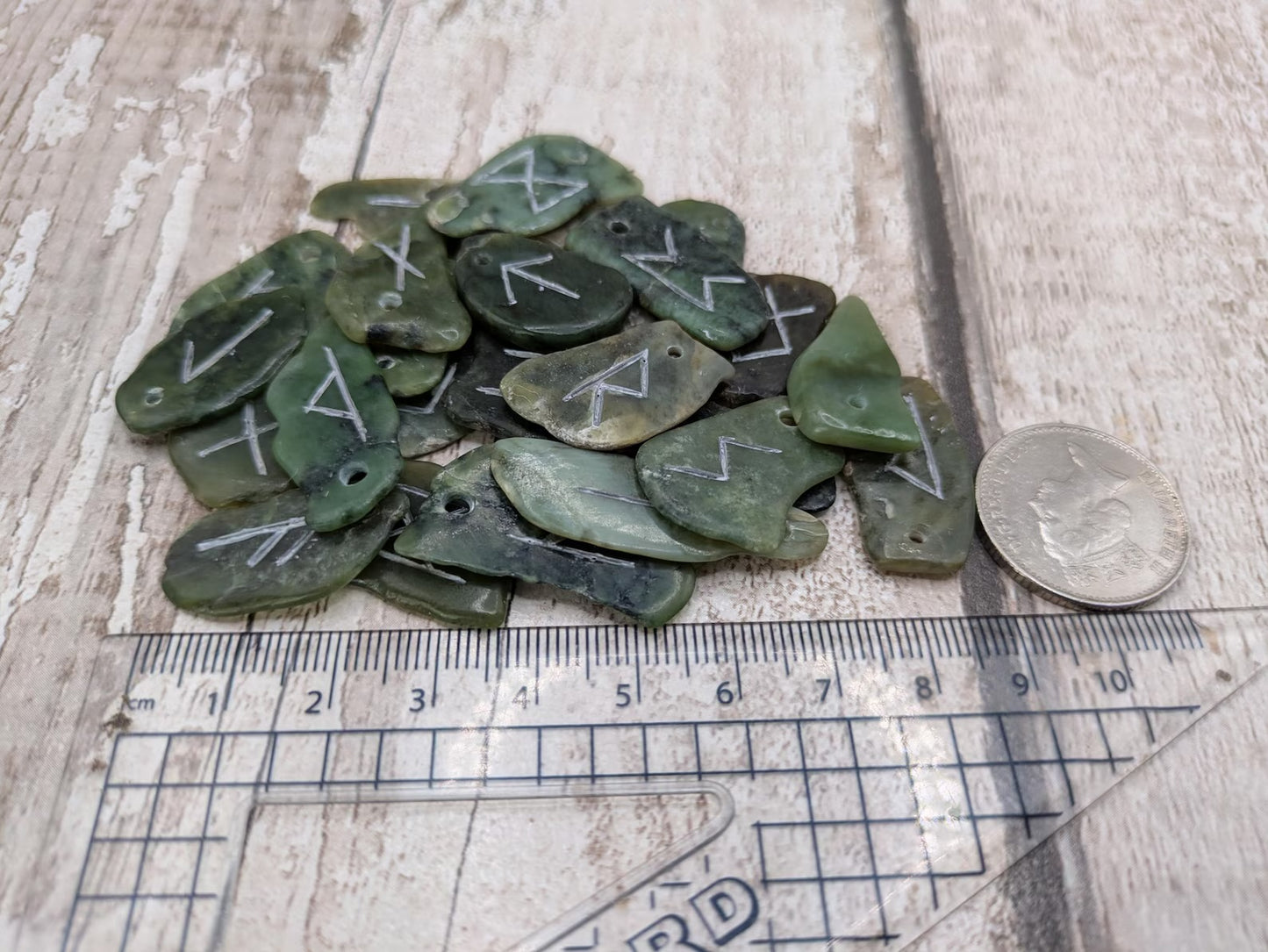 New Zealand Pounamu jade full set elder furthark rune set.