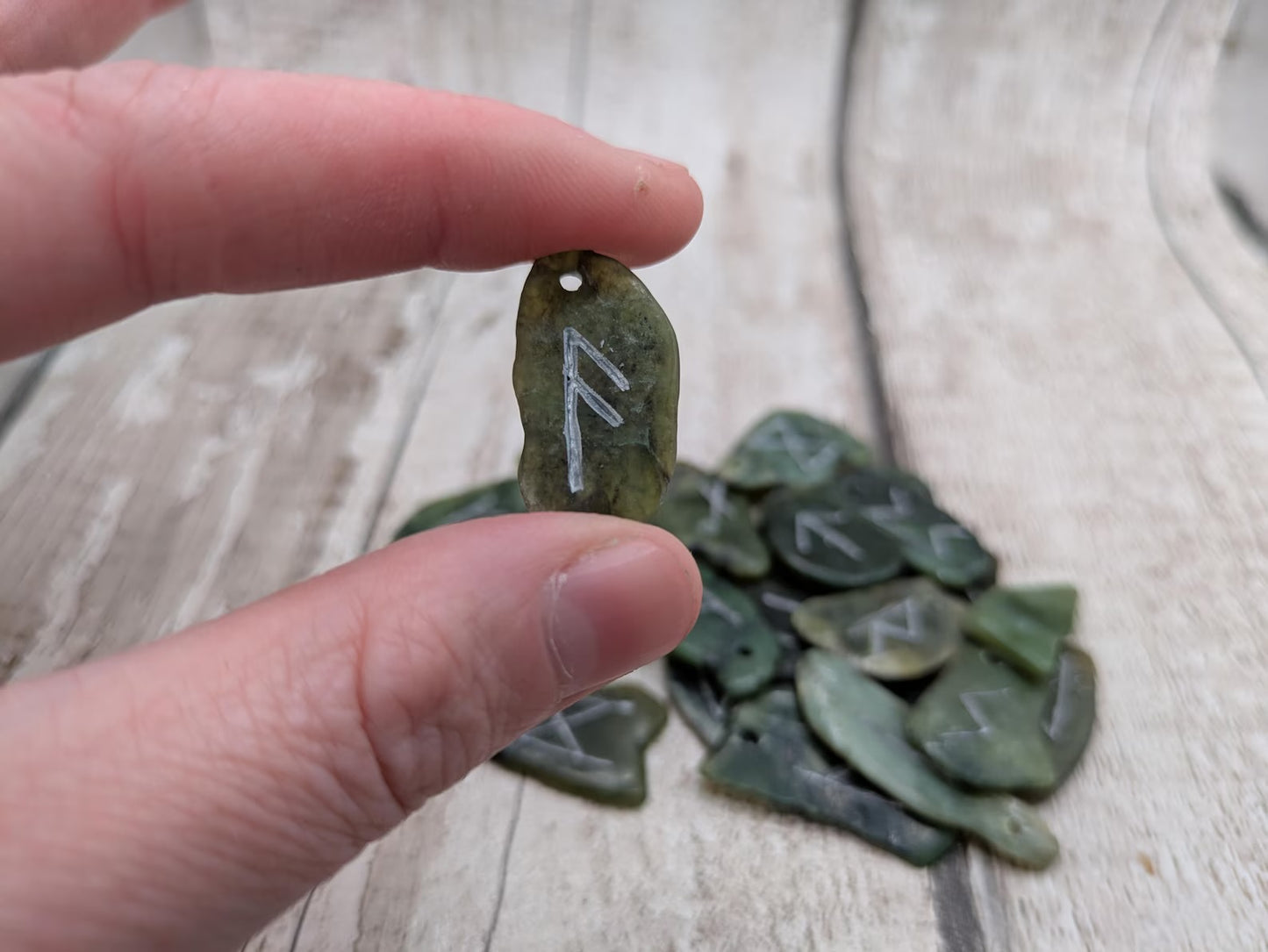 New Zealand Pounamu jade full set elder furthark rune set.
