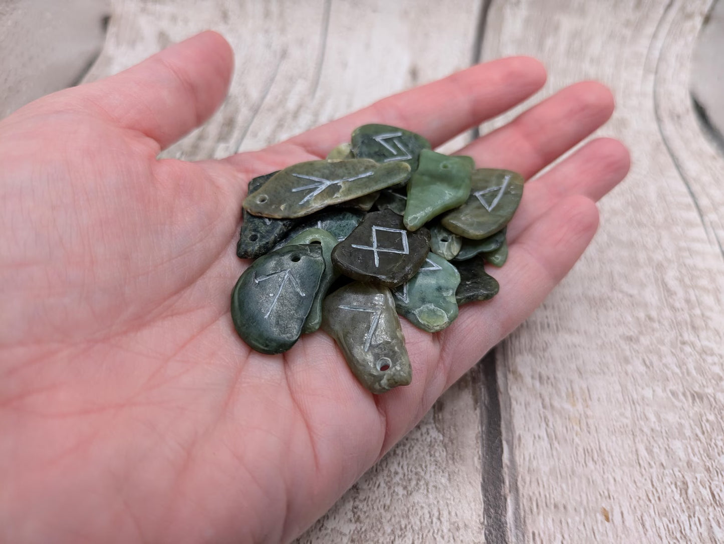 New Zealand Pounamu jade full set elder furthark rune set.